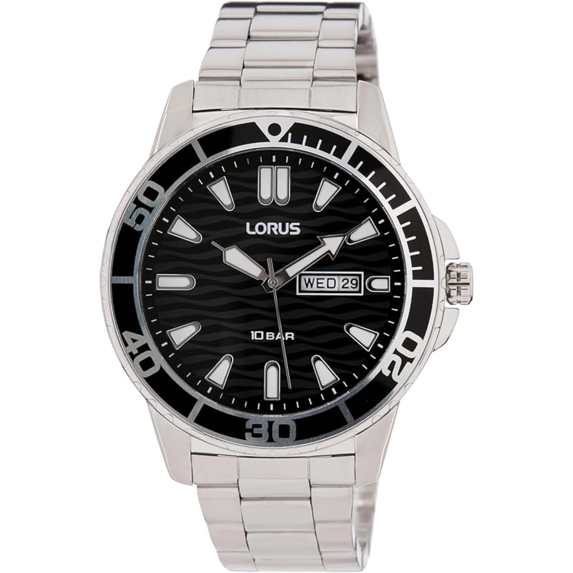 Lorus Stainless Steel Analog Black Sunray Watch RH355AX9