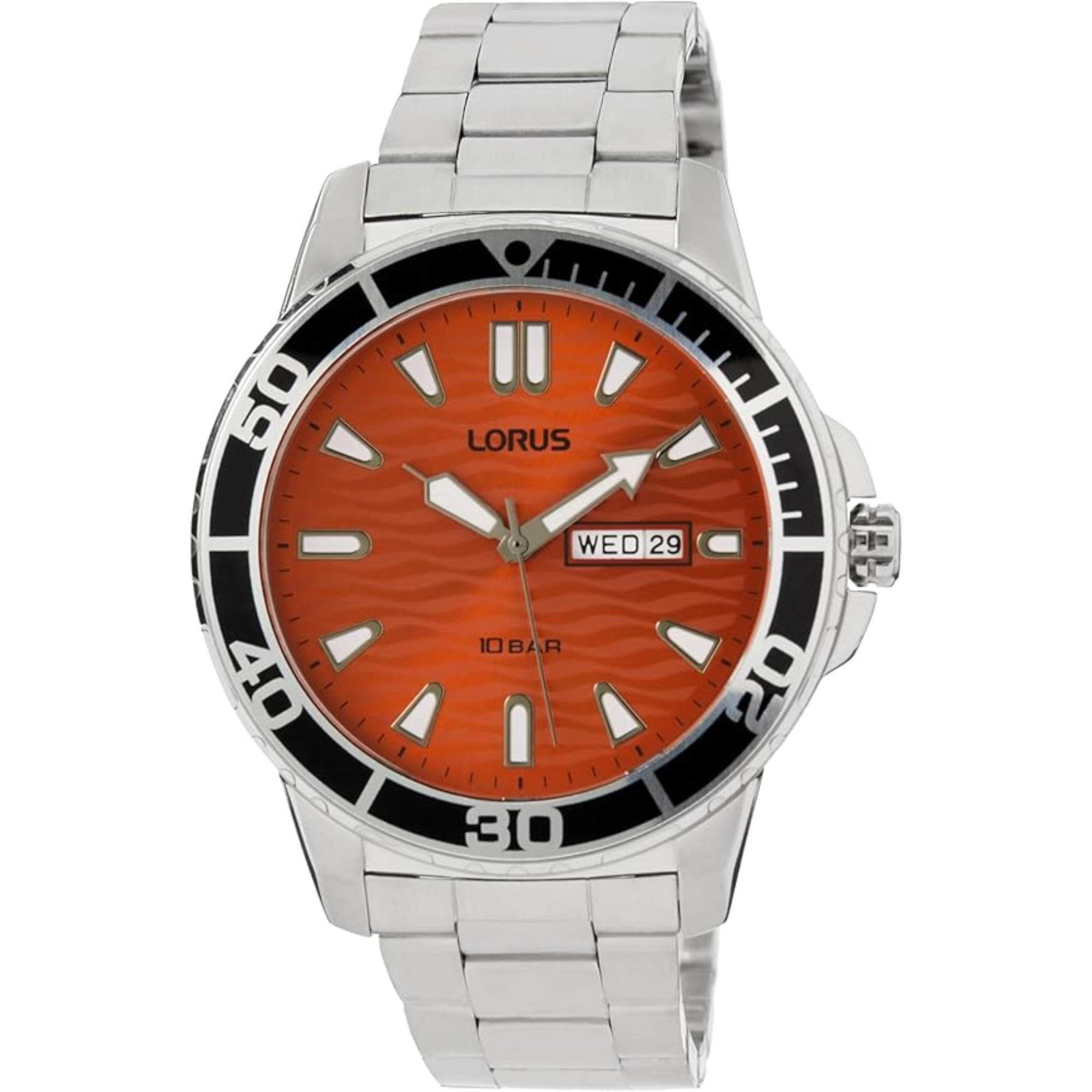 Lorus Men's Sports Orange Dial Stainless Steel Bracelet Watch RH361AX9