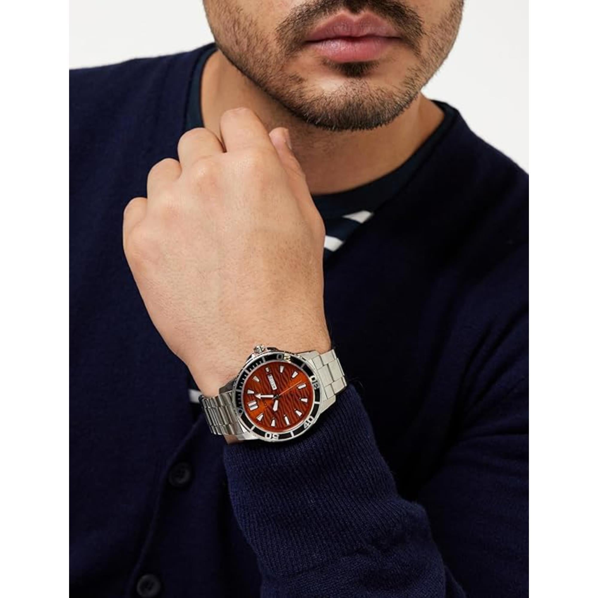 Lorus Men's Sports Orange Dial Stainless Steel Bracelet Watch RH361AX9
