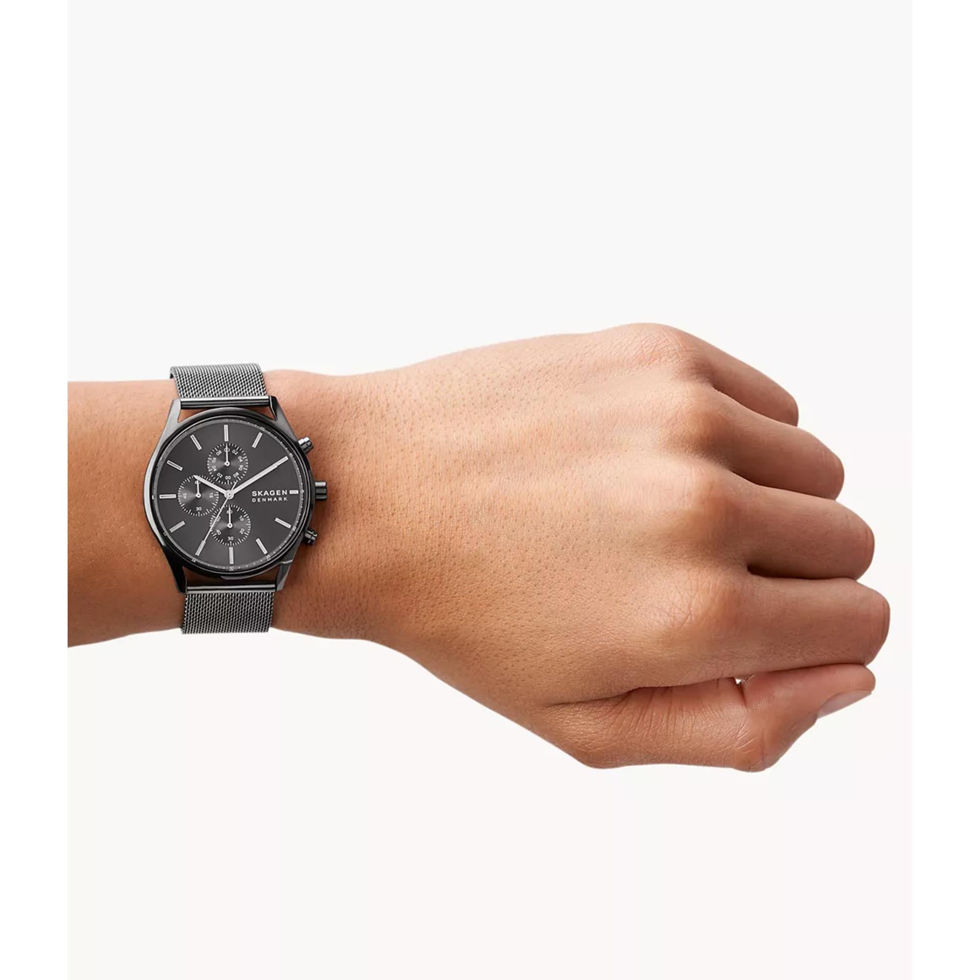 Skagen Holst Chronograph Charcoal Steel Mesh Strap Charcoal Dial Men’s Watch SKW6608