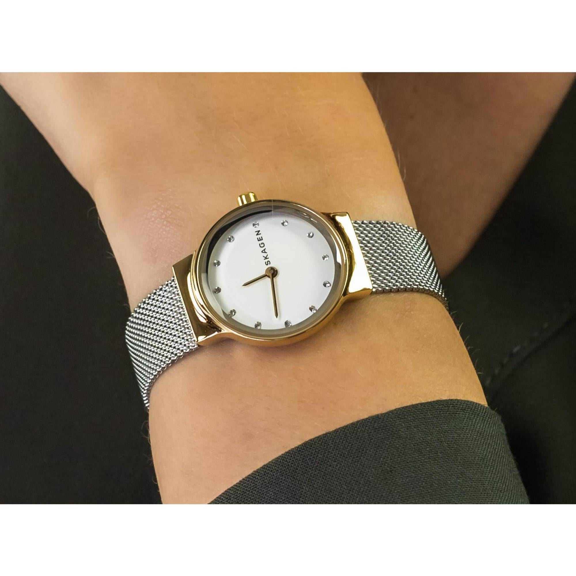 Skagen Freja Lille Two-Tone Steel Mesh White Silver Dial Women’s Watch SKW2666