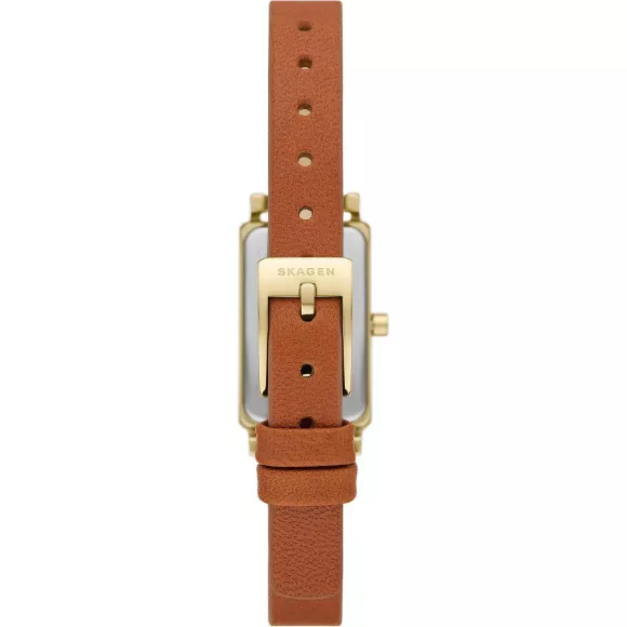 Skagen Hagen Micro White Rectangular Dial Brown Leather Strap Women's Watch SKW3149
