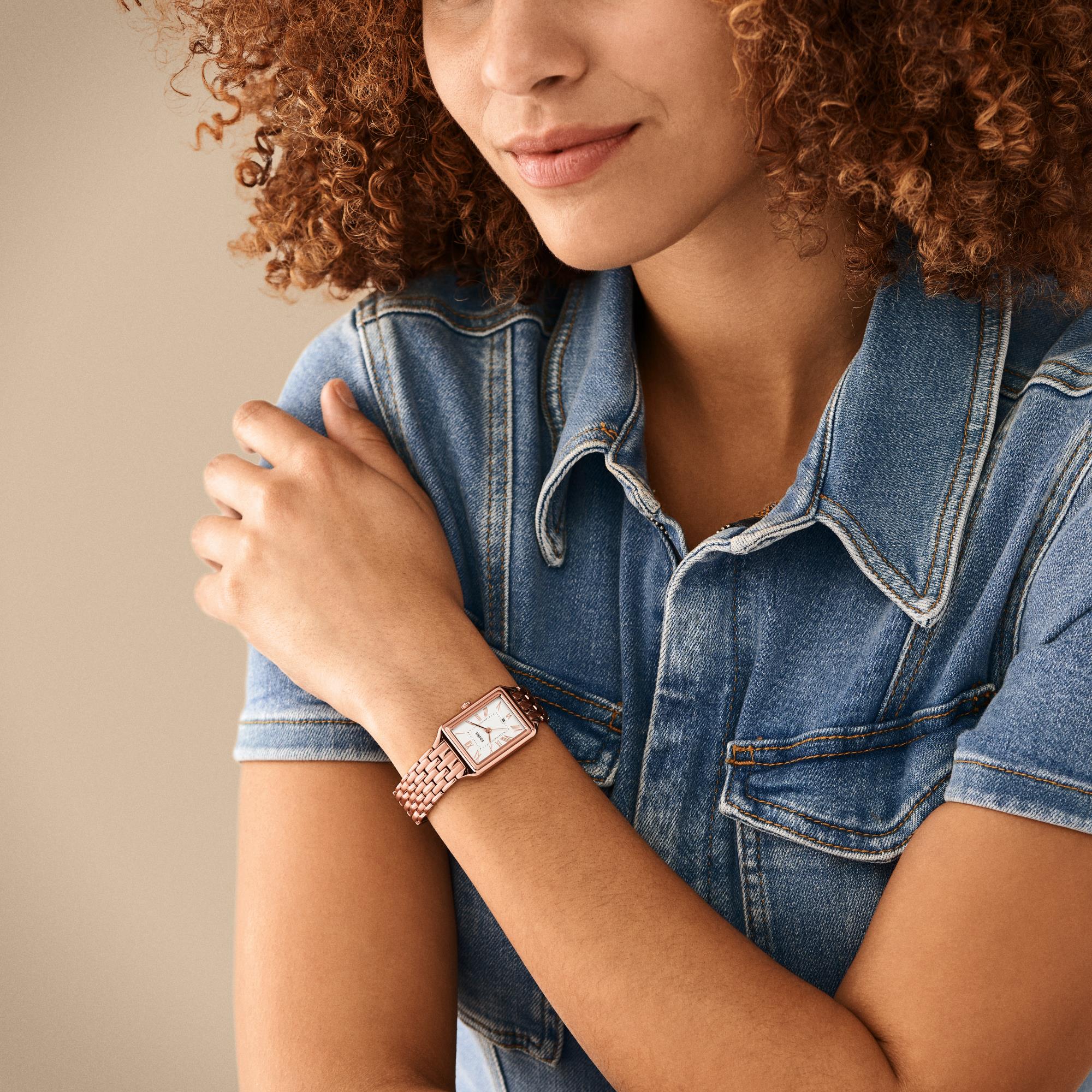 Fossil Raquel Date Rose Gold-Tone Stainless Steel White Dial Women’s Watch ES5271