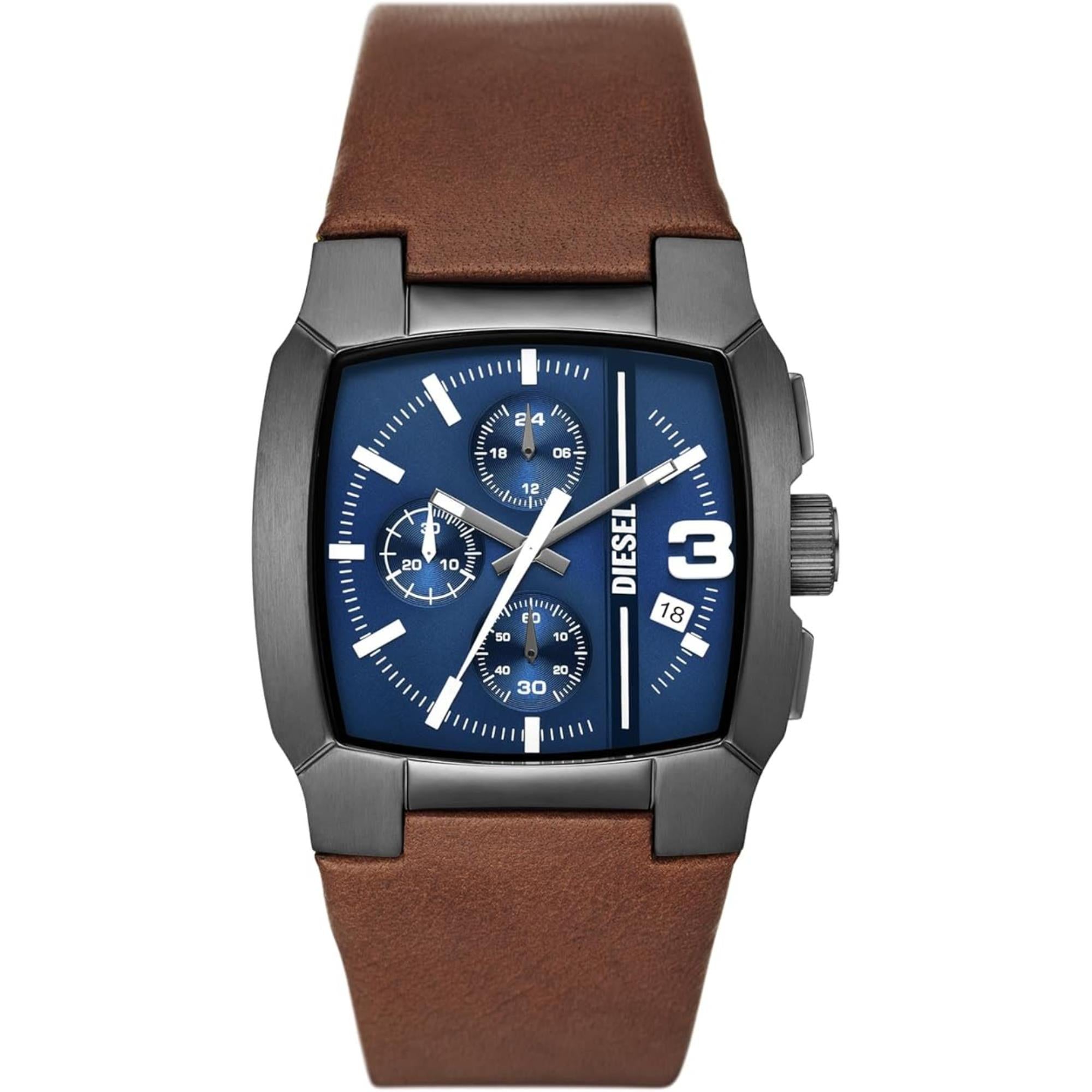 Diesel Cliffhanger Chronograph Brown Leather Strap Blue Dial Men’s Watch DZ4641