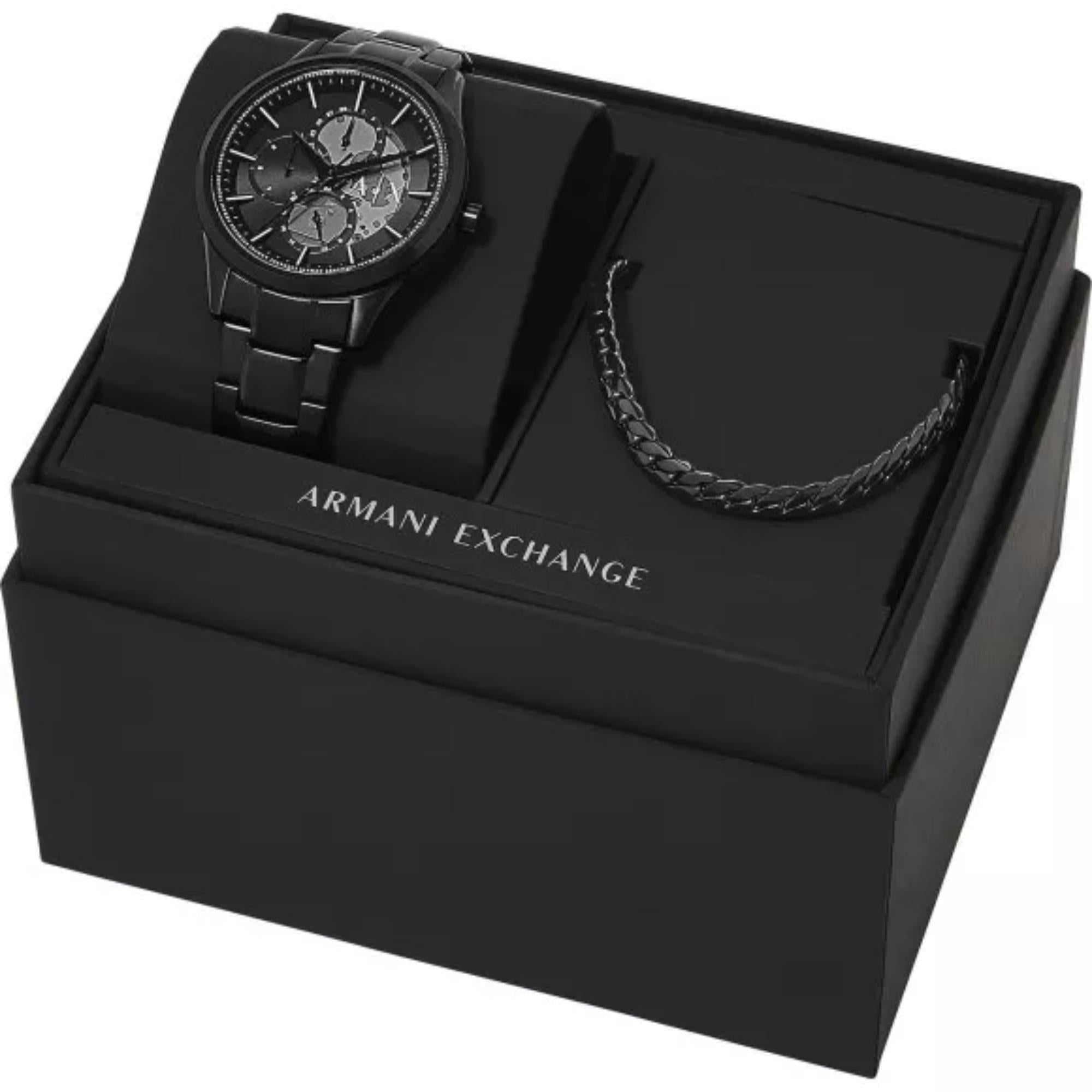 Armani Exchange Multifunction Black Dial Stainless Steel Strap Men’s Watch Gift Set AX7160SET