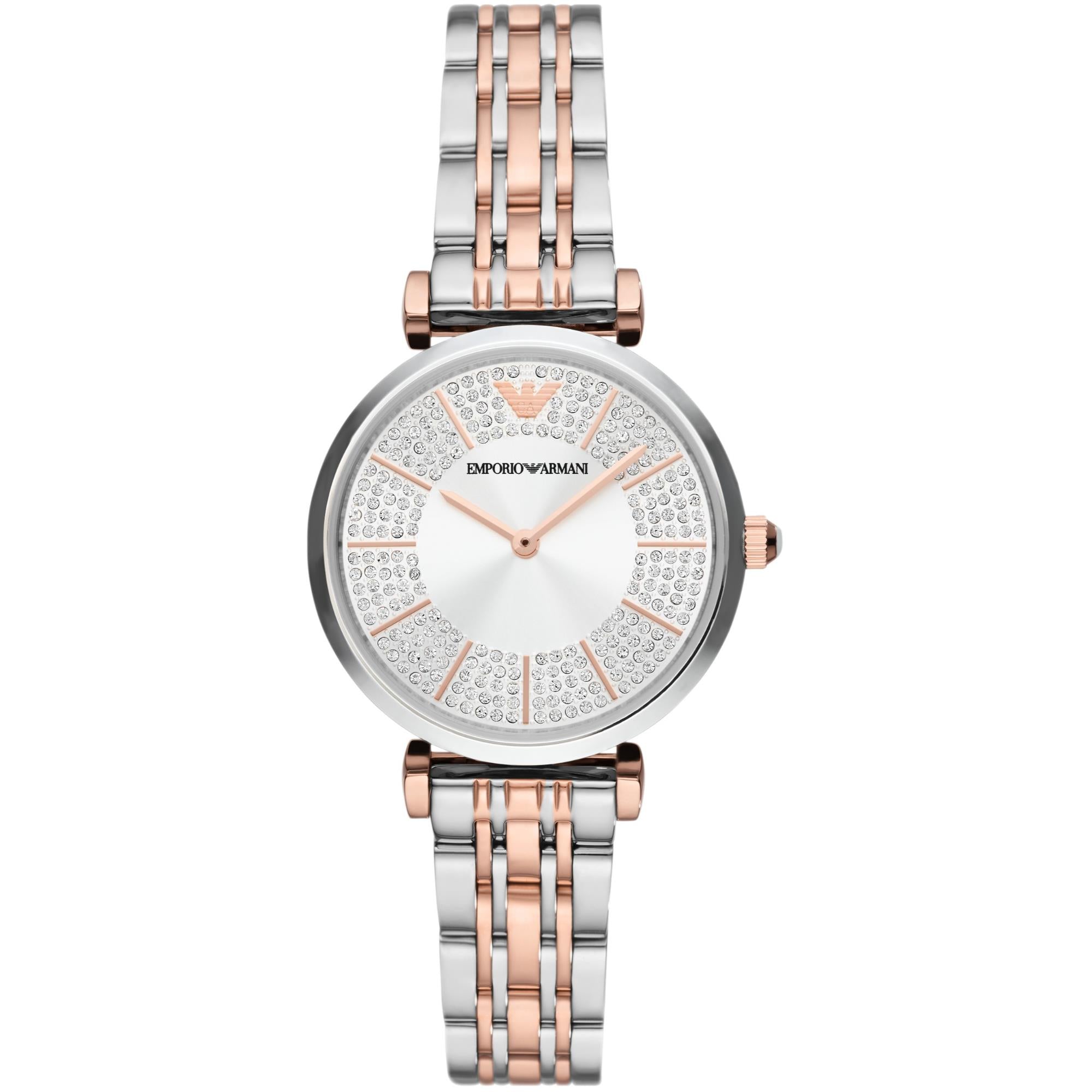 Emporio Armani Gianni T-BAR Two-Tone Stainless Steel Silver Dial Women's Watch AR11537