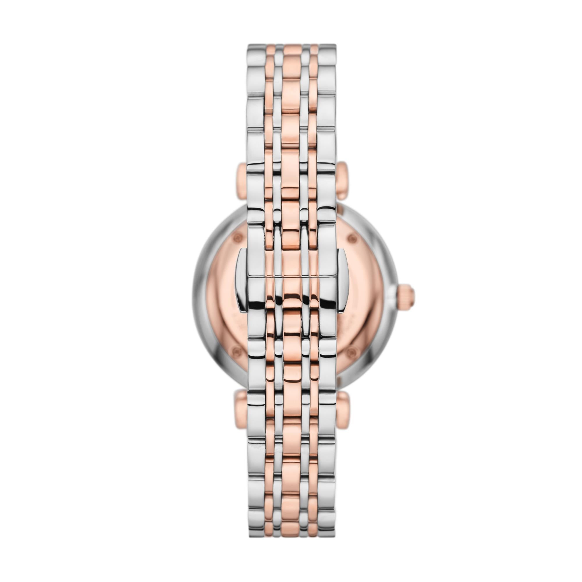 Emporio Armani Gianni T-BAR Two-Tone Stainless Steel Silver Dial Women's Watch AR11537