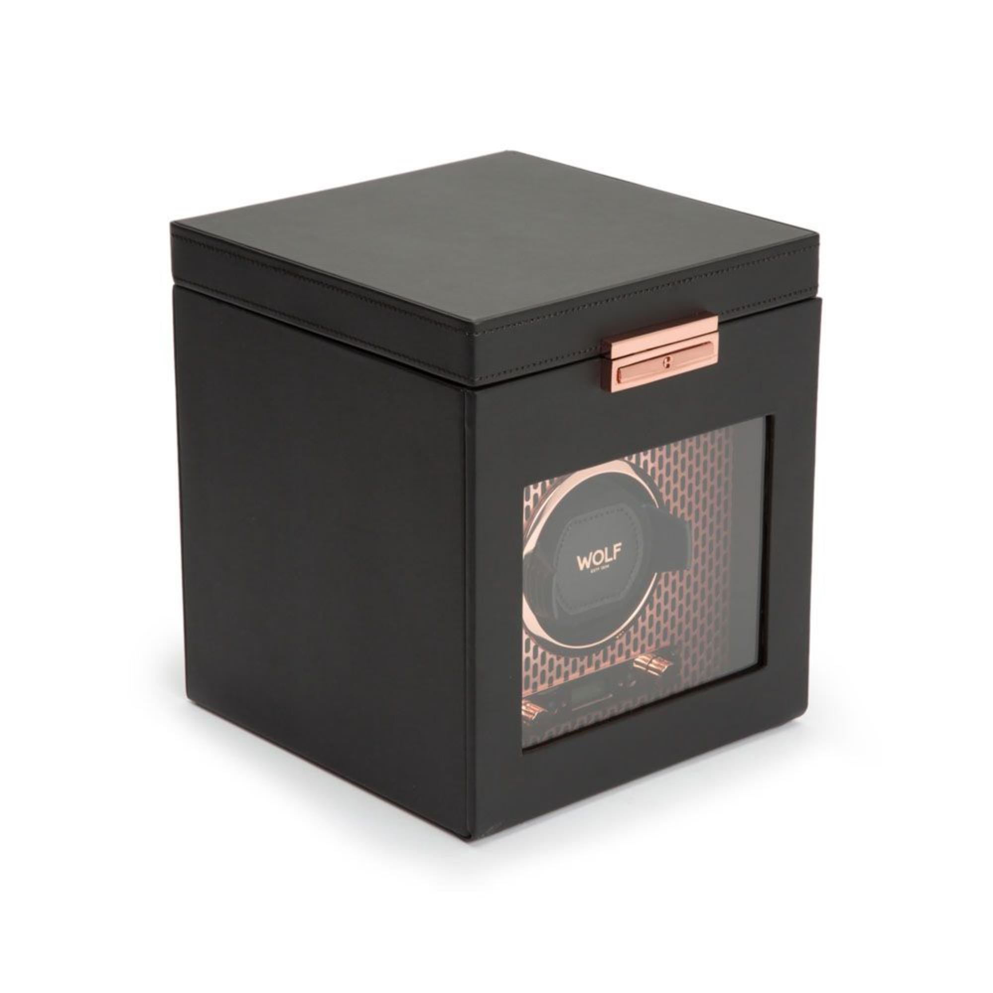 WOLF Axix Black Single Watch Winder With Copper Storage 469216