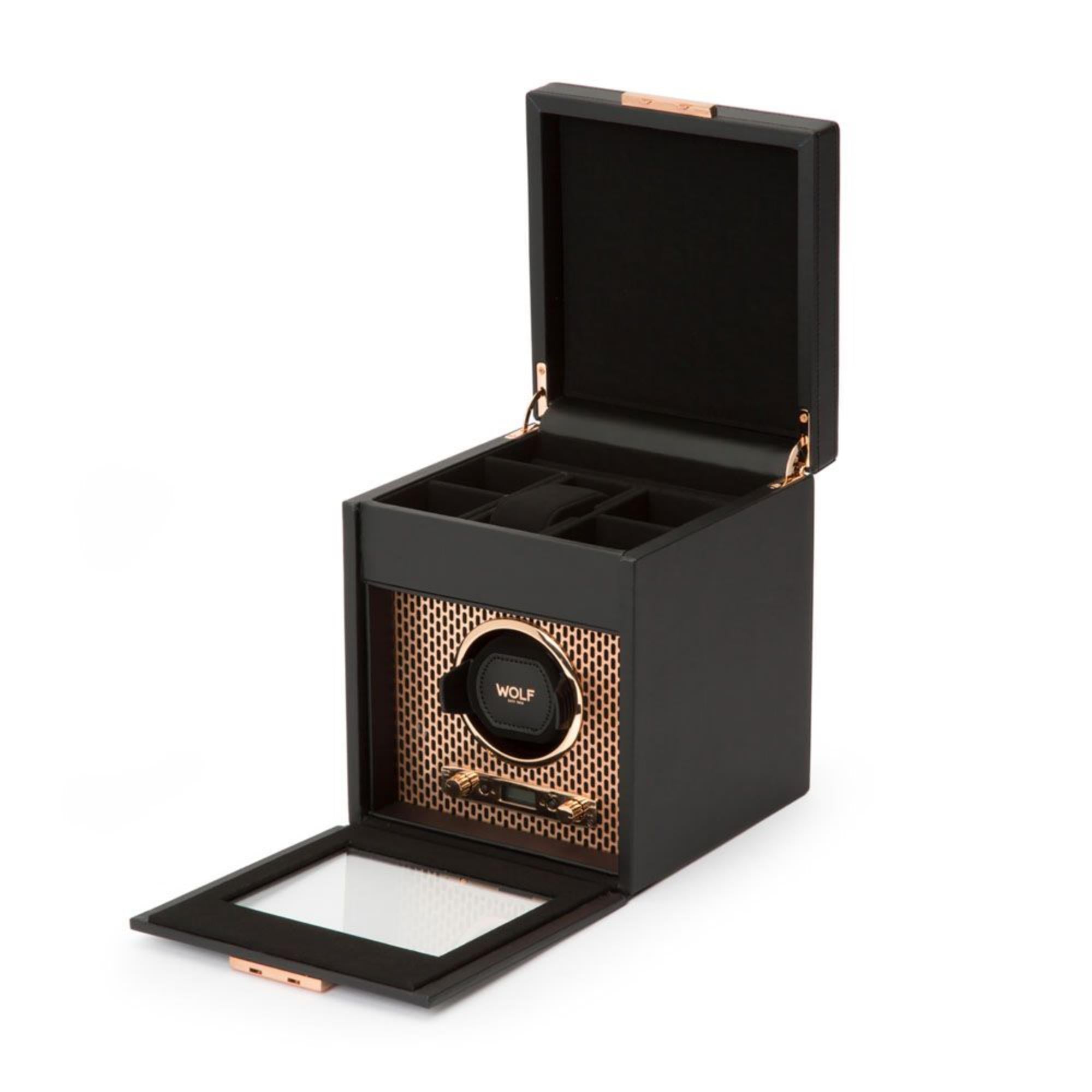 WOLF Axix Black Single Watch Winder With Copper Storage 469216