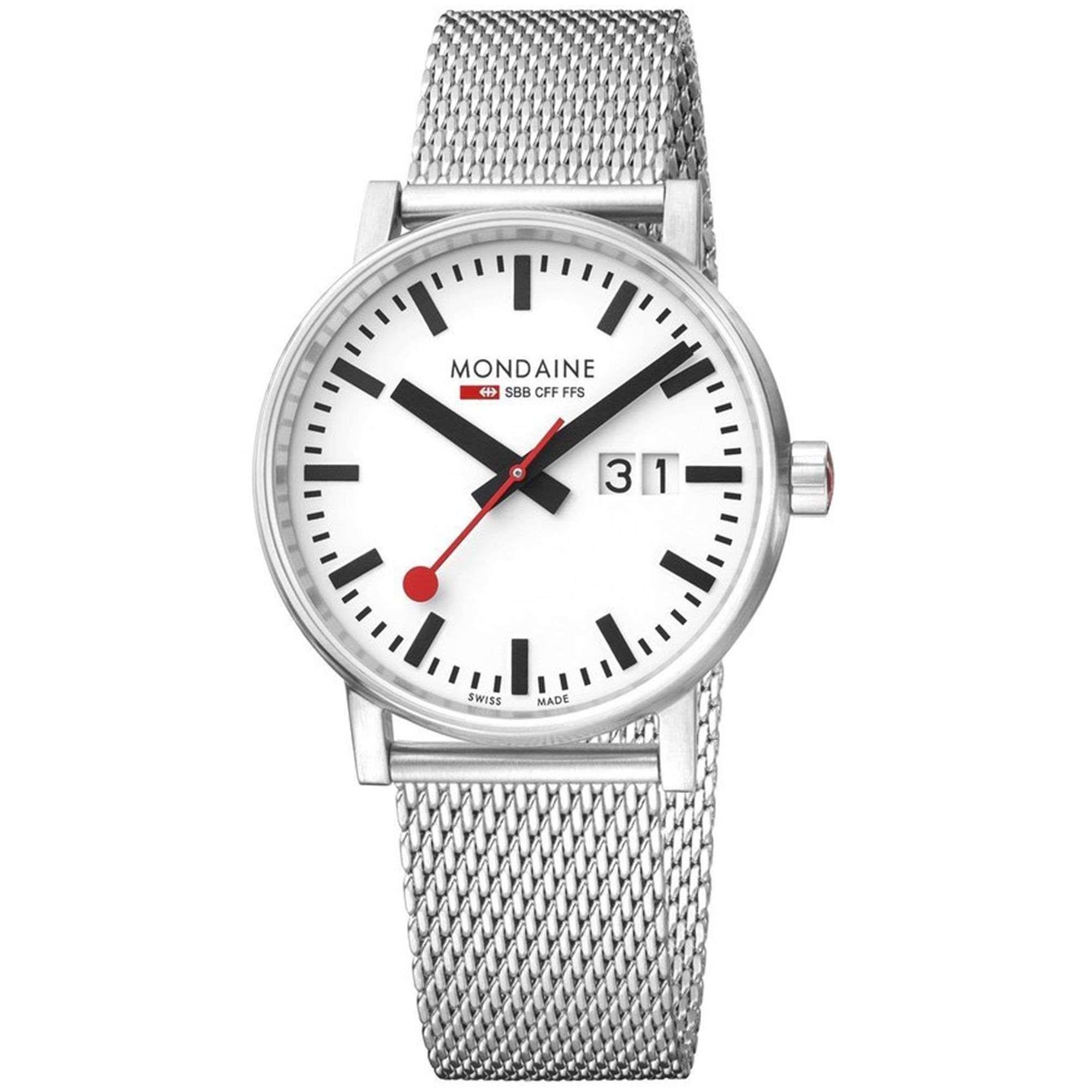 Mondaine evo2 Big Stainless Steel Case Stainless Steel Mesh Bracelet White Dial Men's Watch MSE.40210.SM