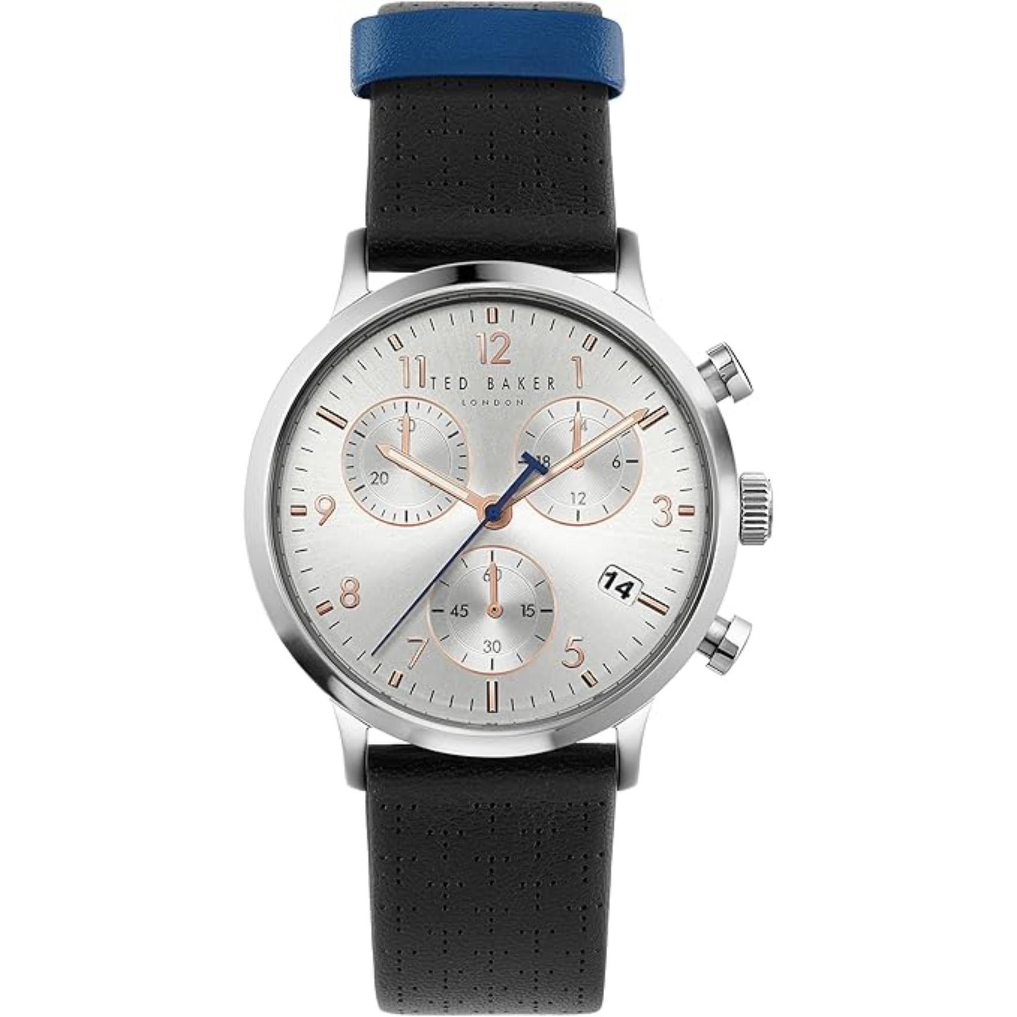 Ted Baker Cosmop Black Eco-Leather Strap Silver Dial Men's Watch BKPCSS3019I