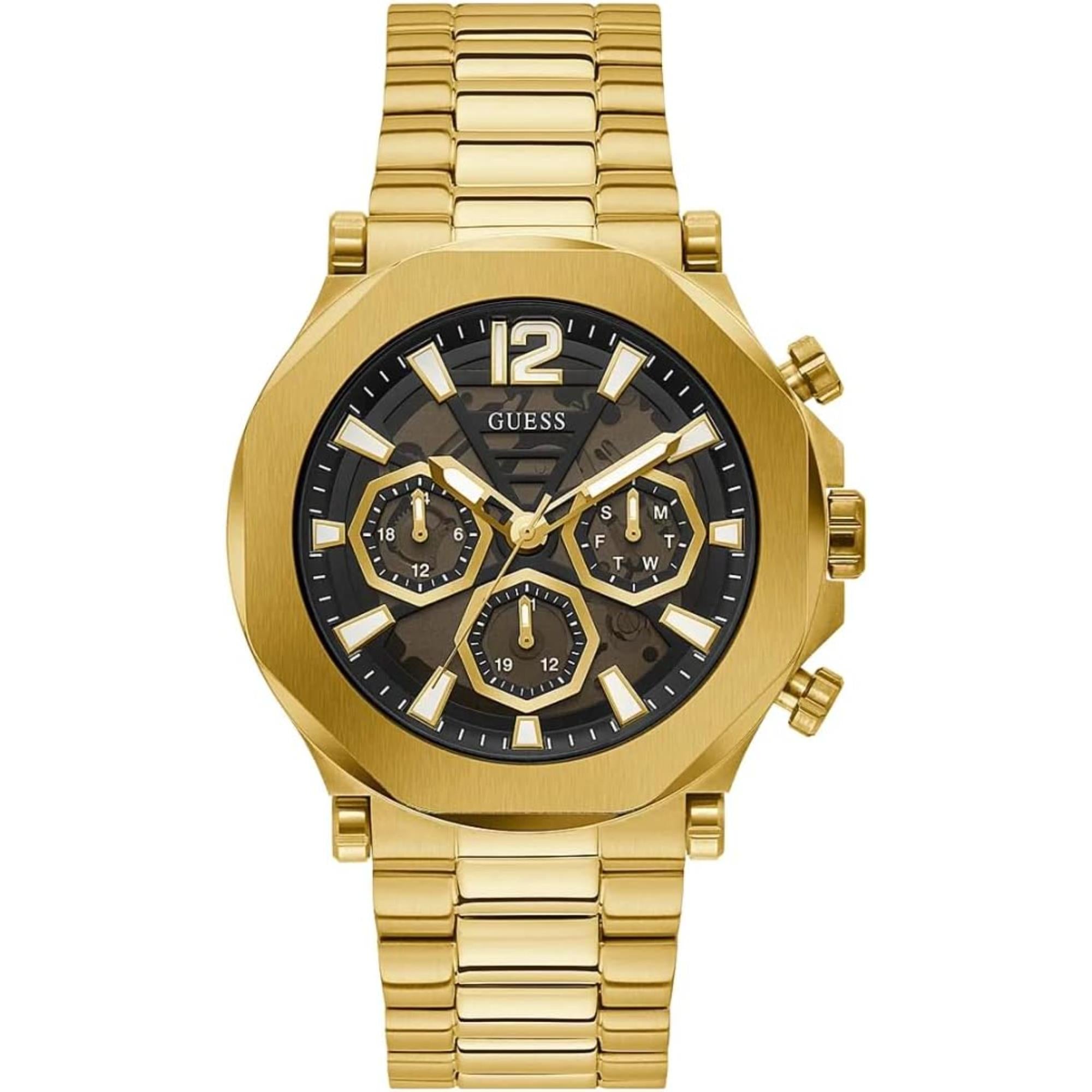 Guess Men's Black Dial Gold Tone Stainless Steel Bracelet Watch GW0539G2