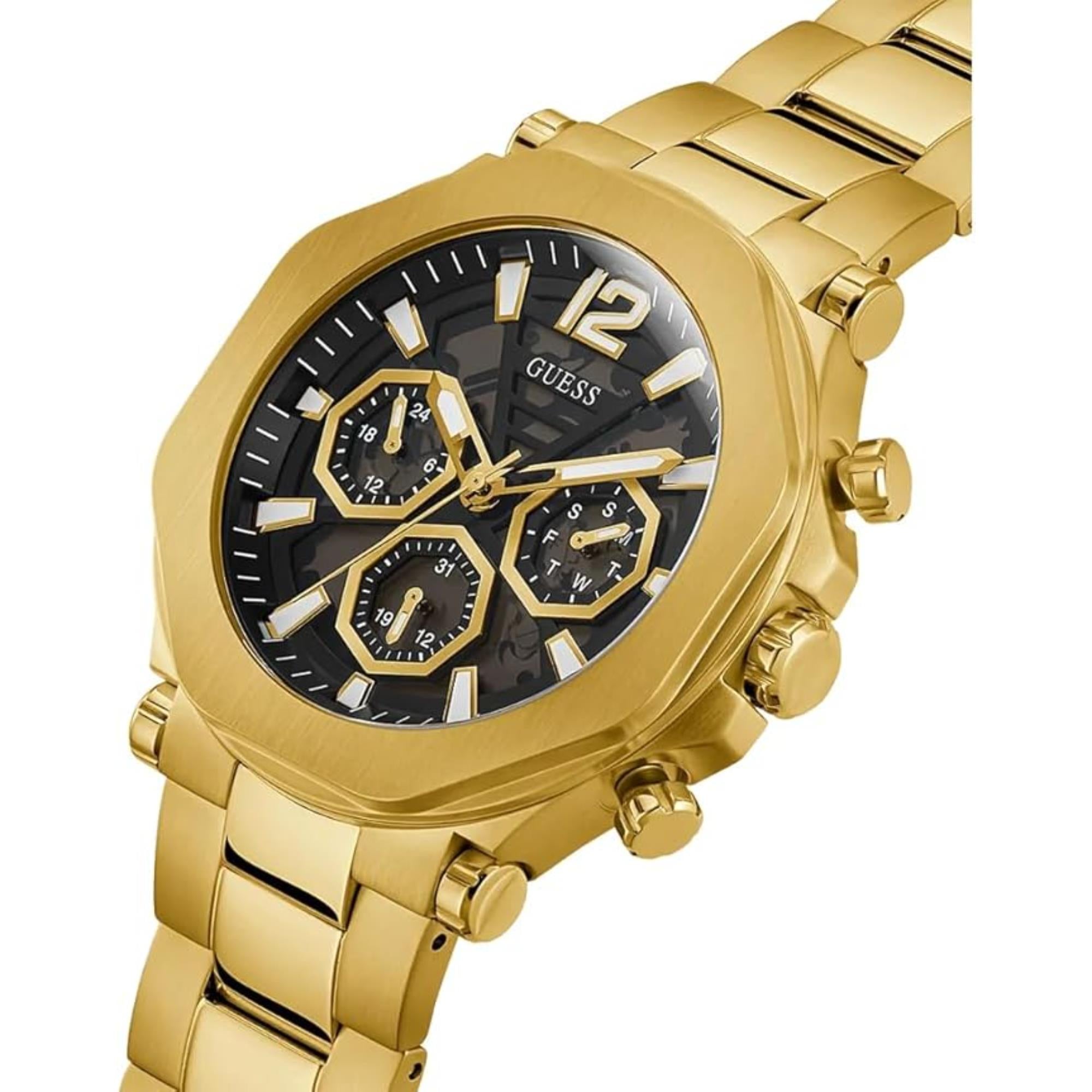 Guess Men's Black Dial Gold Tone Stainless Steel Bracelet Watch GW0539G2