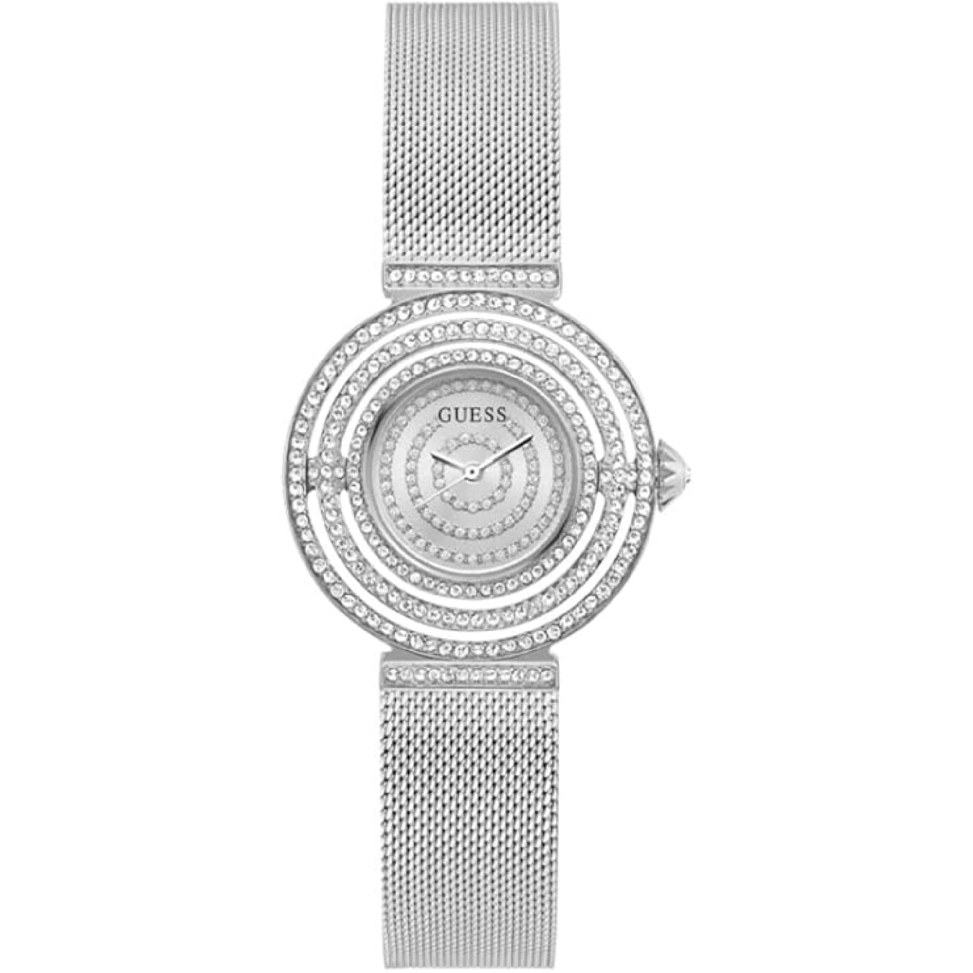 Guess Women’s Silver Crystal Dial Steel Mesh Bracelet Watch GW0550L1
