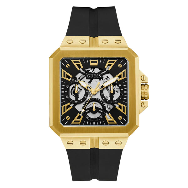 Guess Men's Leo Black Dial Black Silicone Strap Watch GW0637G2