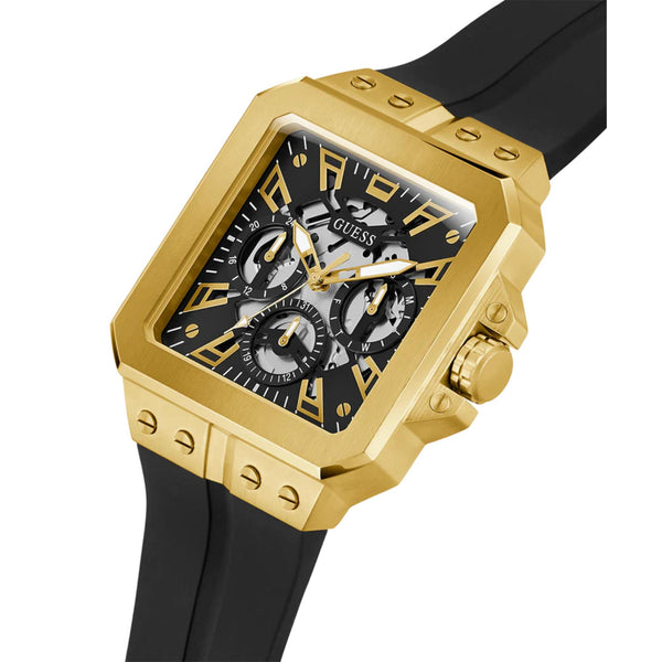 Guess Men's Leo Black Dial Black Silicone Strap Watch GW0637G2