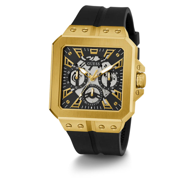 Guess Men's Leo Black Dial Black Silicone Strap Watch GW0637G2