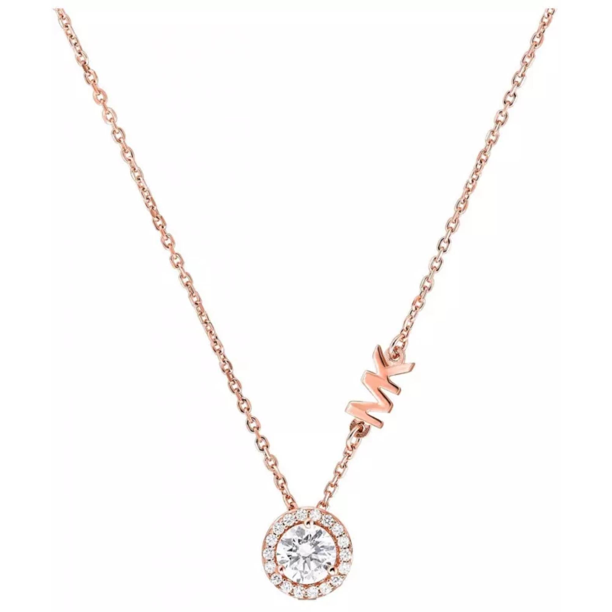 Michael Kors 14k Rose Gold-Plated Sterling Silver CZ Pendant Women's Necklace MKC1208AN791