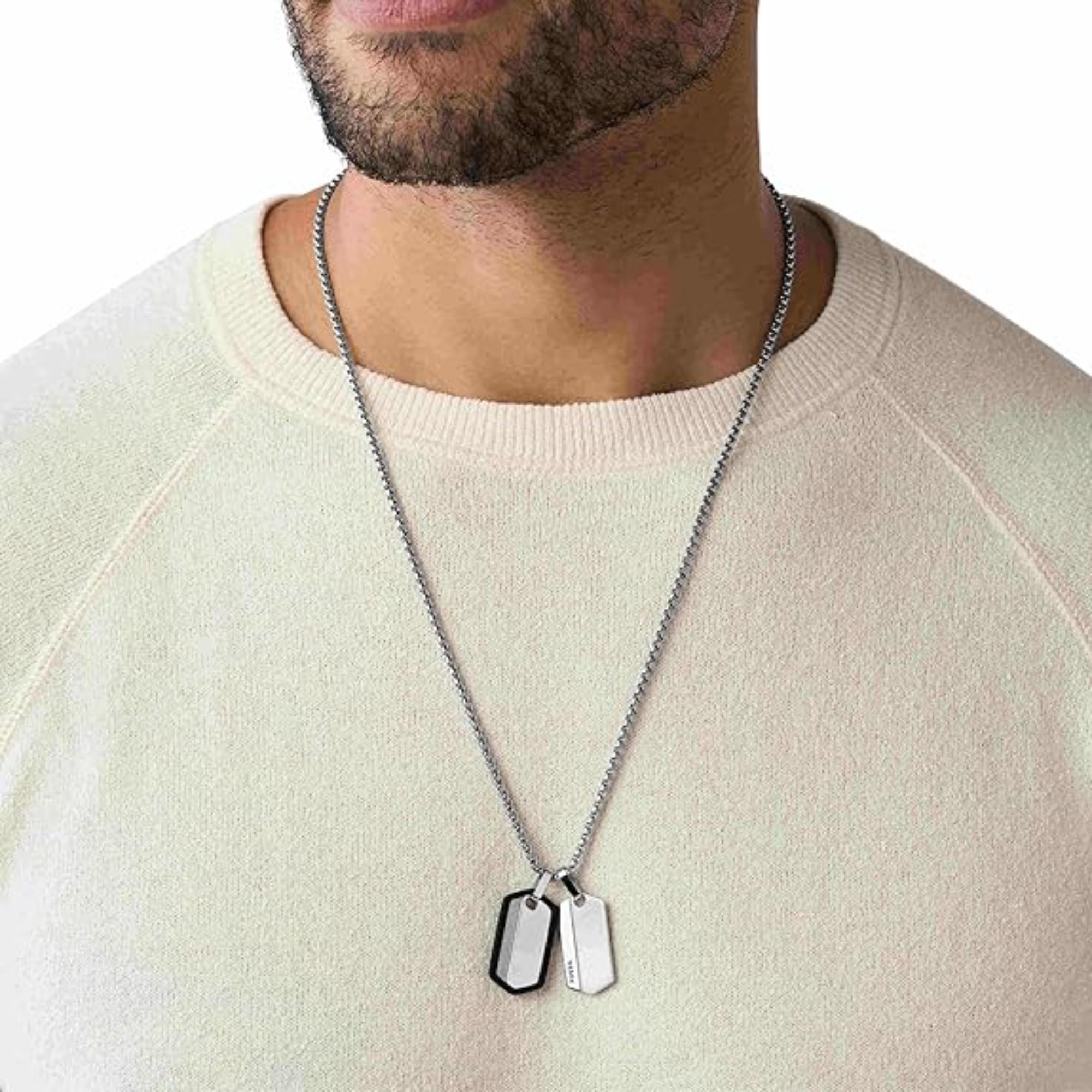 Fossil Chevron Stainless Steel Dog Tag Men's Necklace JF03996040