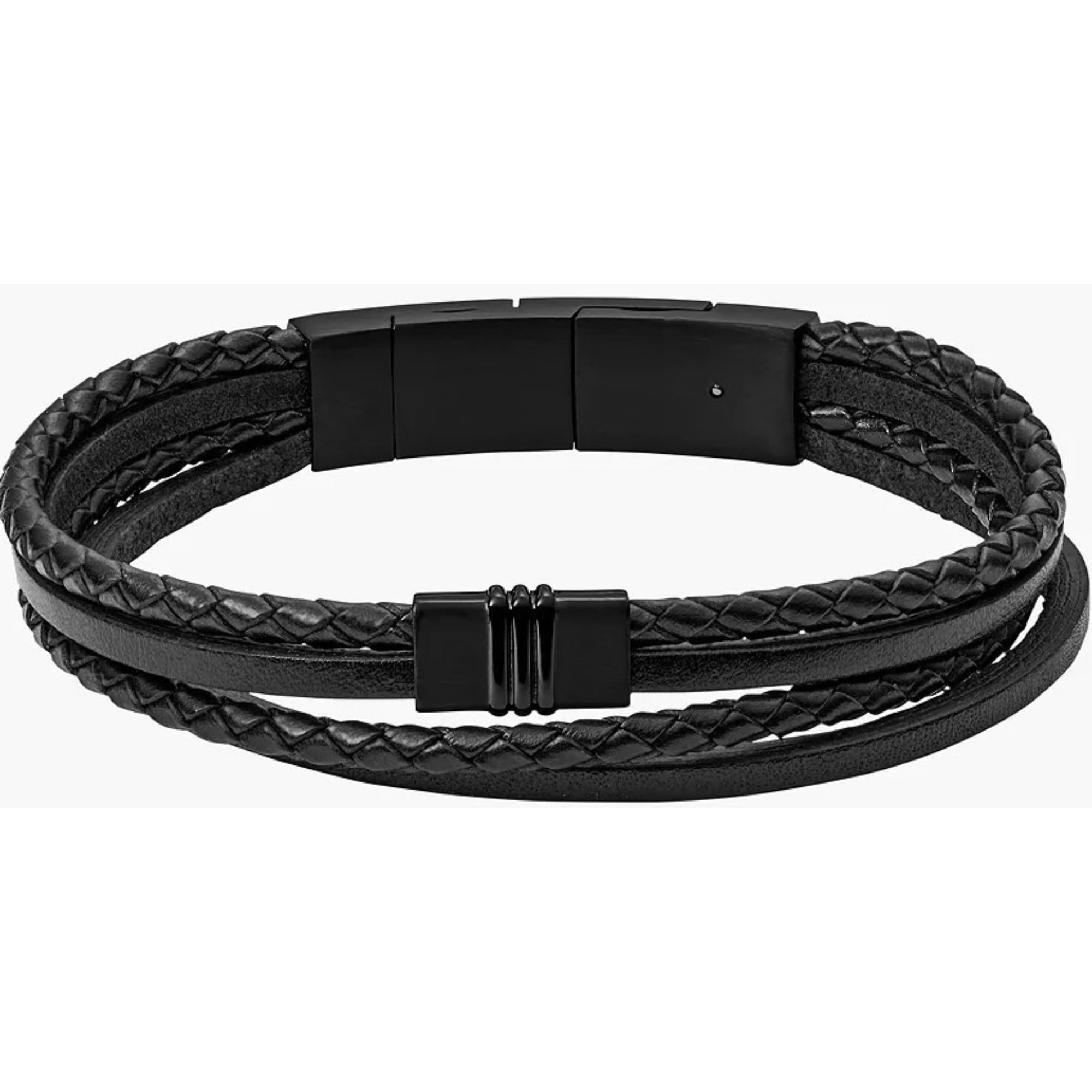 Fossil Multi-Strand Black Leather Men's Bracelet JF03098001