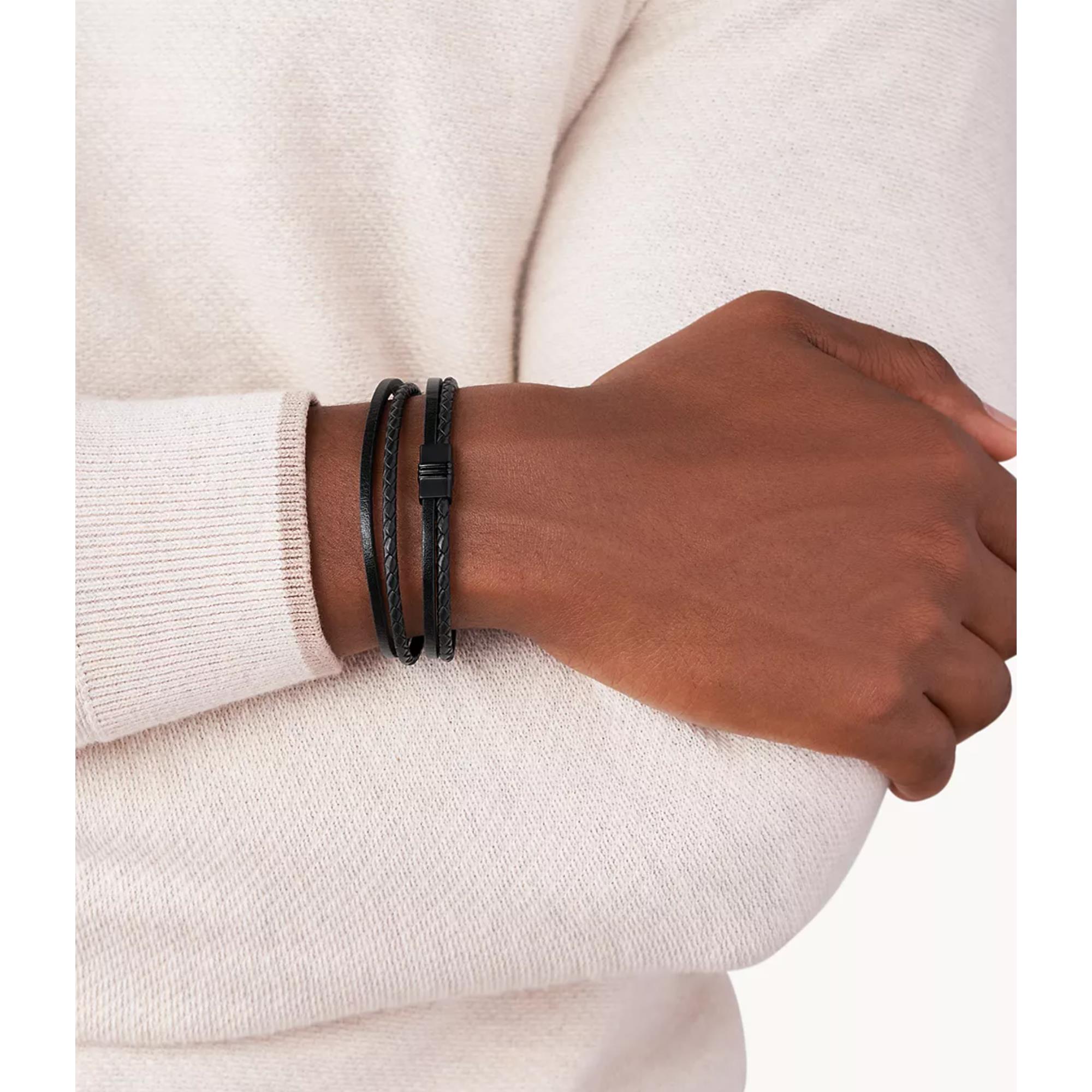 Fossil Multi-Strand Black Leather Men's Bracelet JF03098001