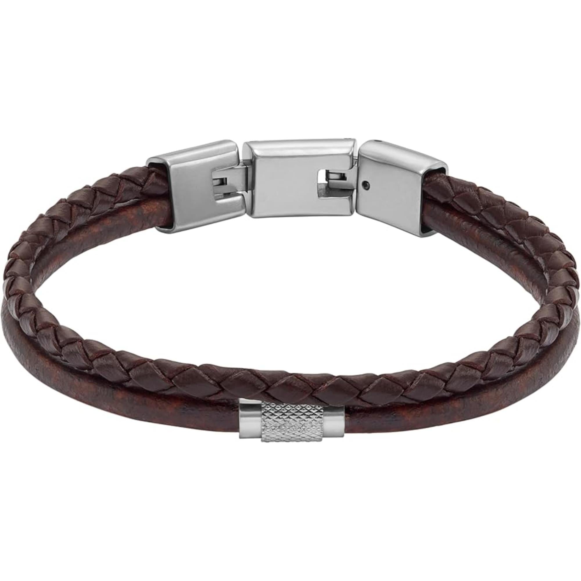 Fossil All Stacked Up Brown Leather Multi-Strand Men's Bracelet JF04702040