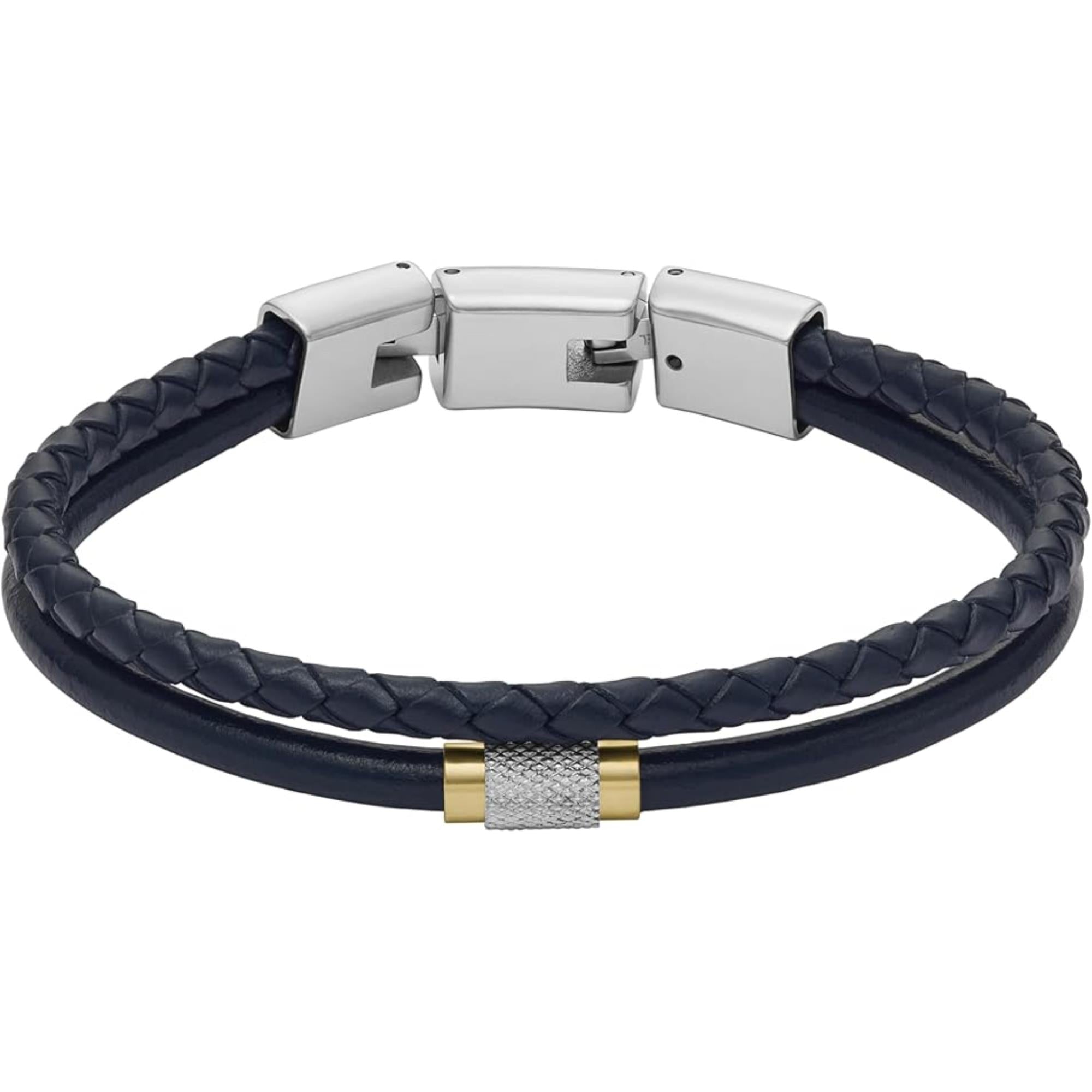Fossil All Stacked Up Navy Leather Multi-Strand Men's Bracelet JF04703998