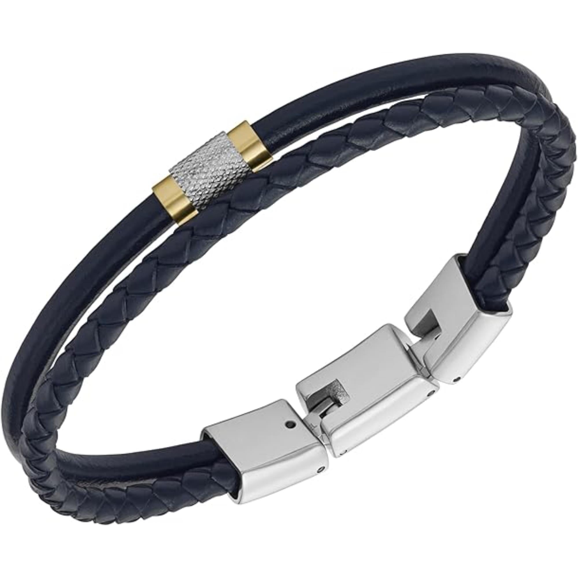 Fossil All Stacked Up Navy Leather Multi-Strand Men's Bracelet JF04703998