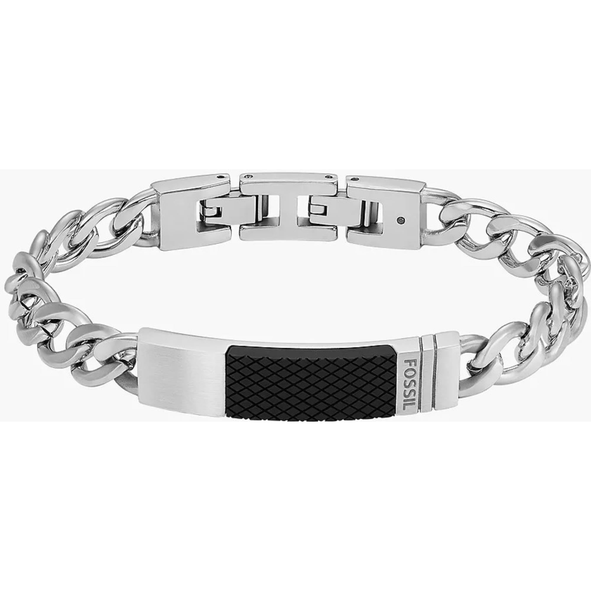 Fossil Textured Plaque Stainless Steel Chain Men's Bracelet JF04411040