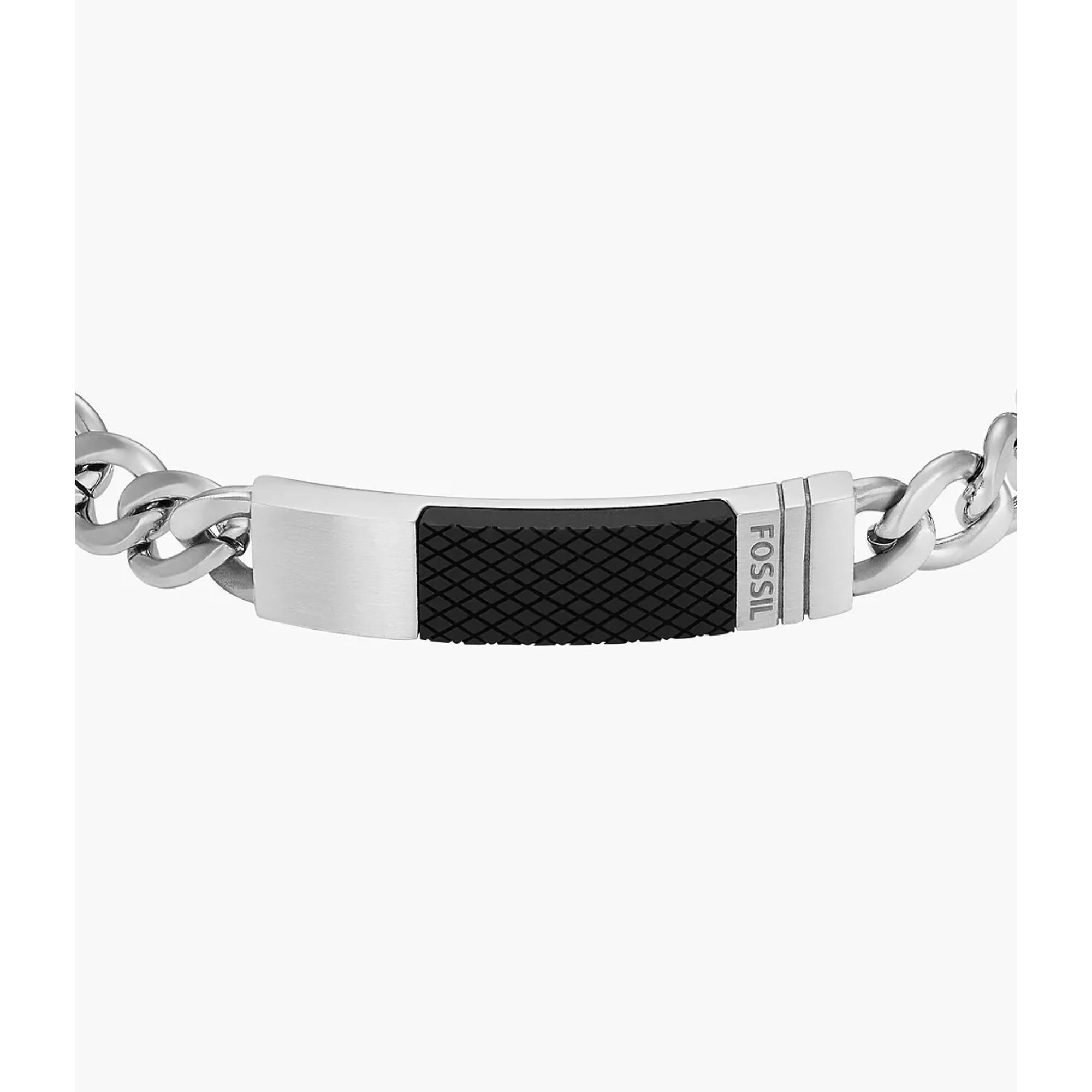 Fossil Textured Plaque Stainless Steel Chain Men's Bracelet JF04411040