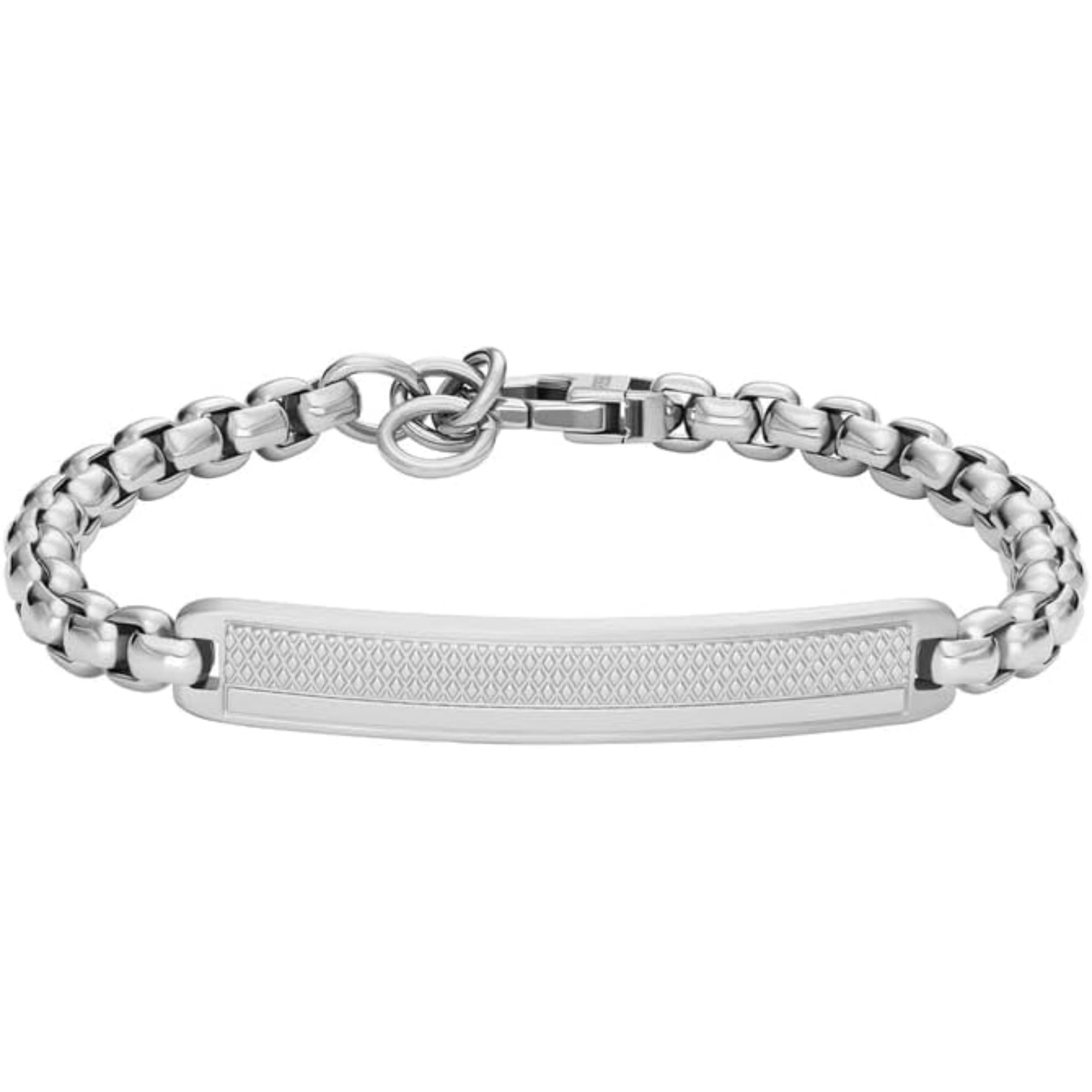 Fossil Knox Knurled Texture Stainless Steel ID Men's Bracelet JF04767040