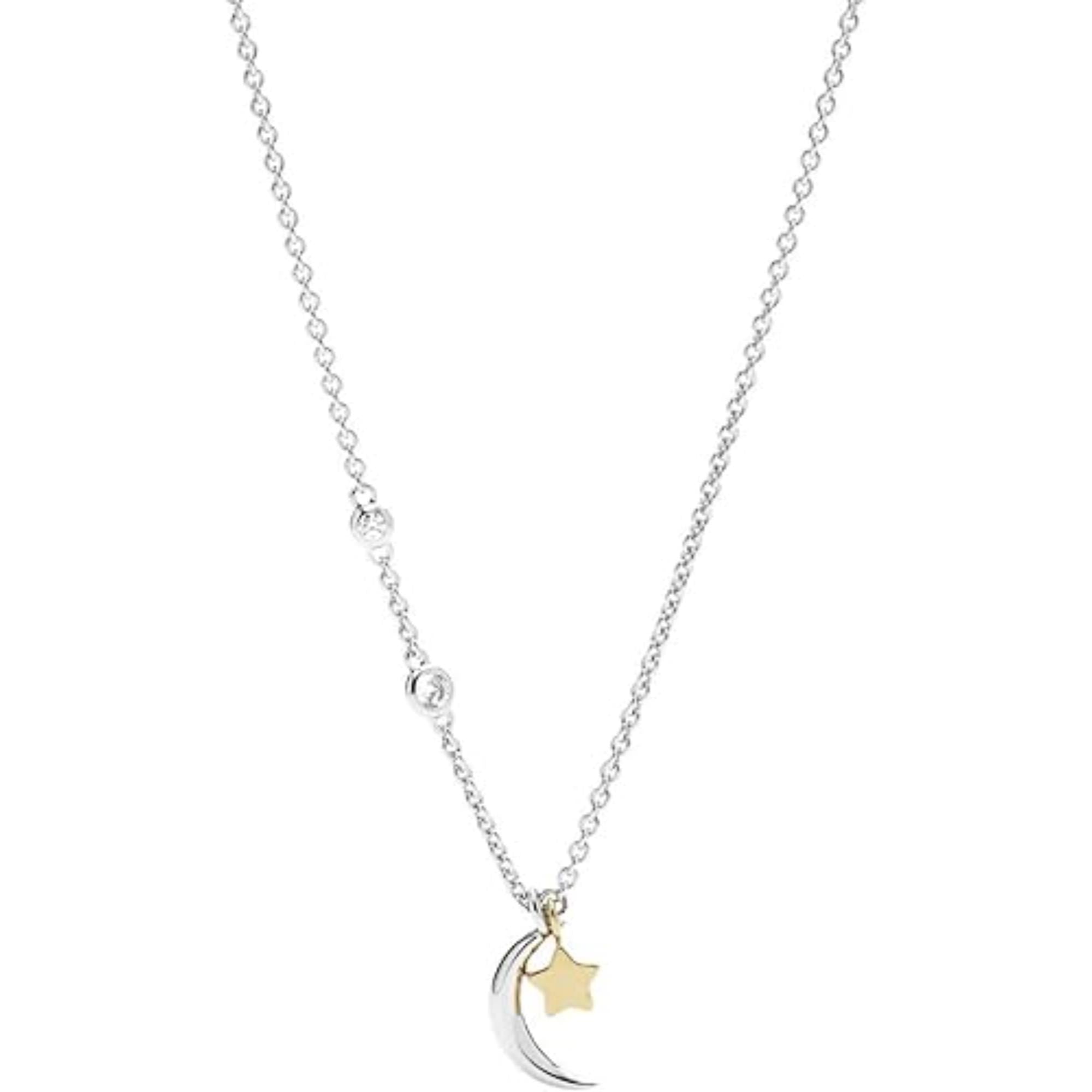 Fossil Sterling Silver Star and Crescent Moon Women's Necklace JFS00432998