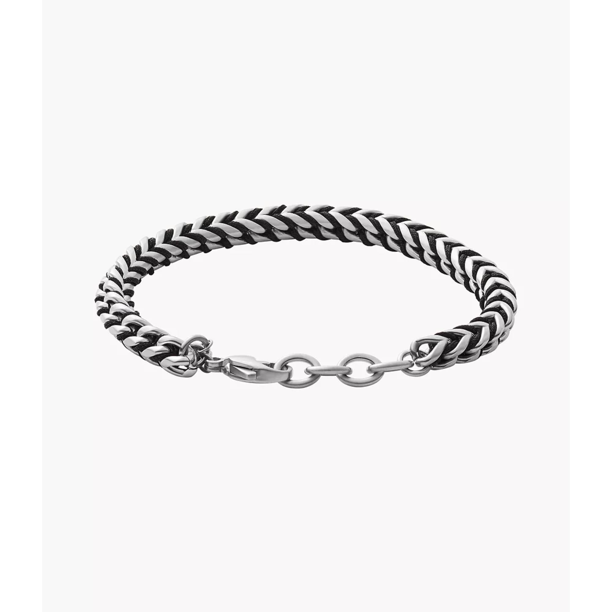 Skagen Hulsten Silver-Tone Stainless Steel and Black Nylon Men's Bracelet SKJM0170040