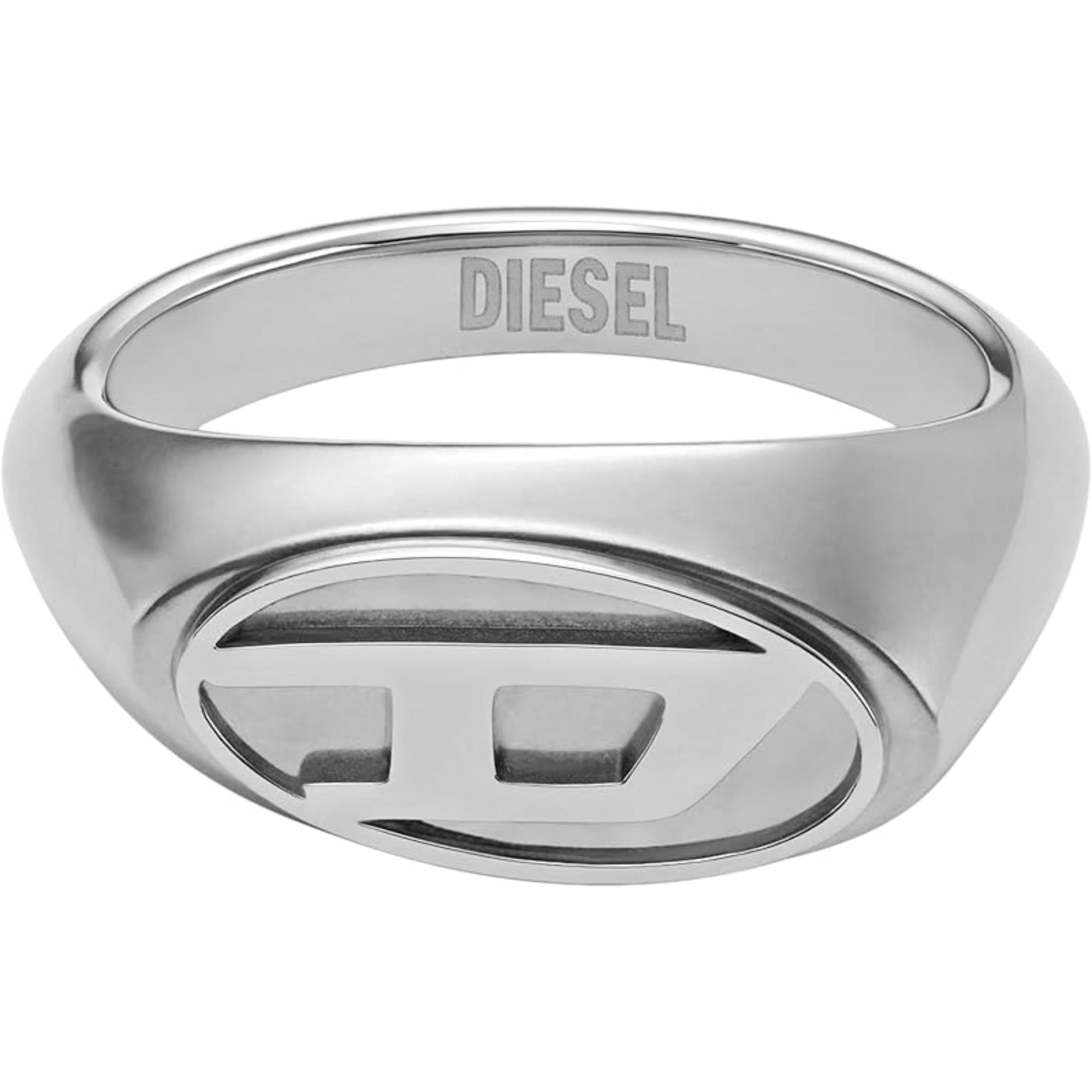Diesel Unisex Silver Stainless Steel Logo Signet Ring DX1475040-11.5