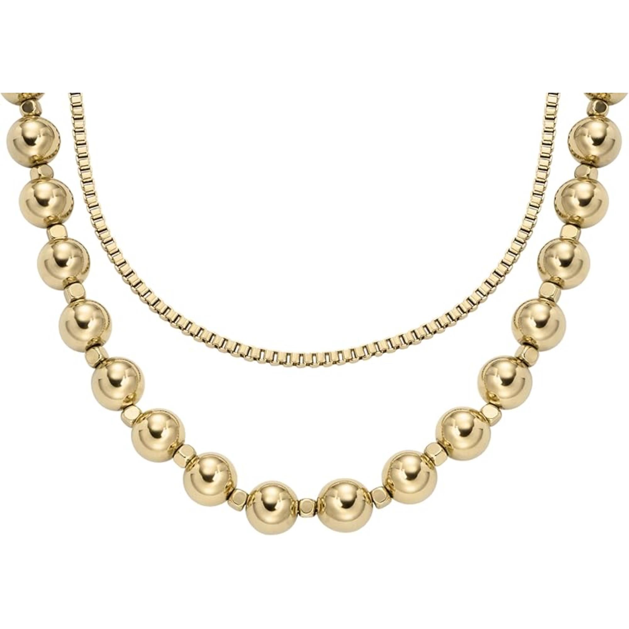 Fossil All Stacked Up Gold-Tone Stainless Steel Beaded Women's Necklace JA7248710