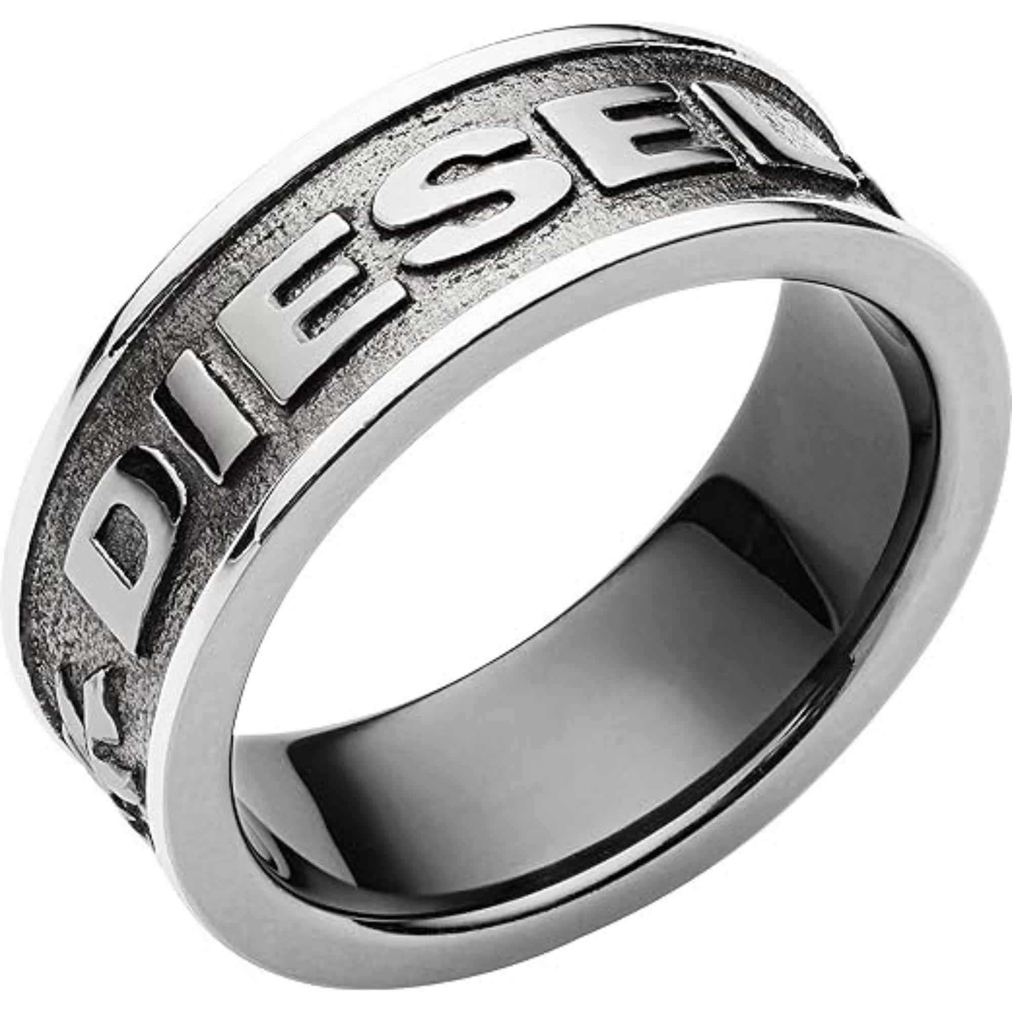 Diesel Men’s Gunmetal Gray Stainless Steel Logo Band Ring DX1108060-11.5