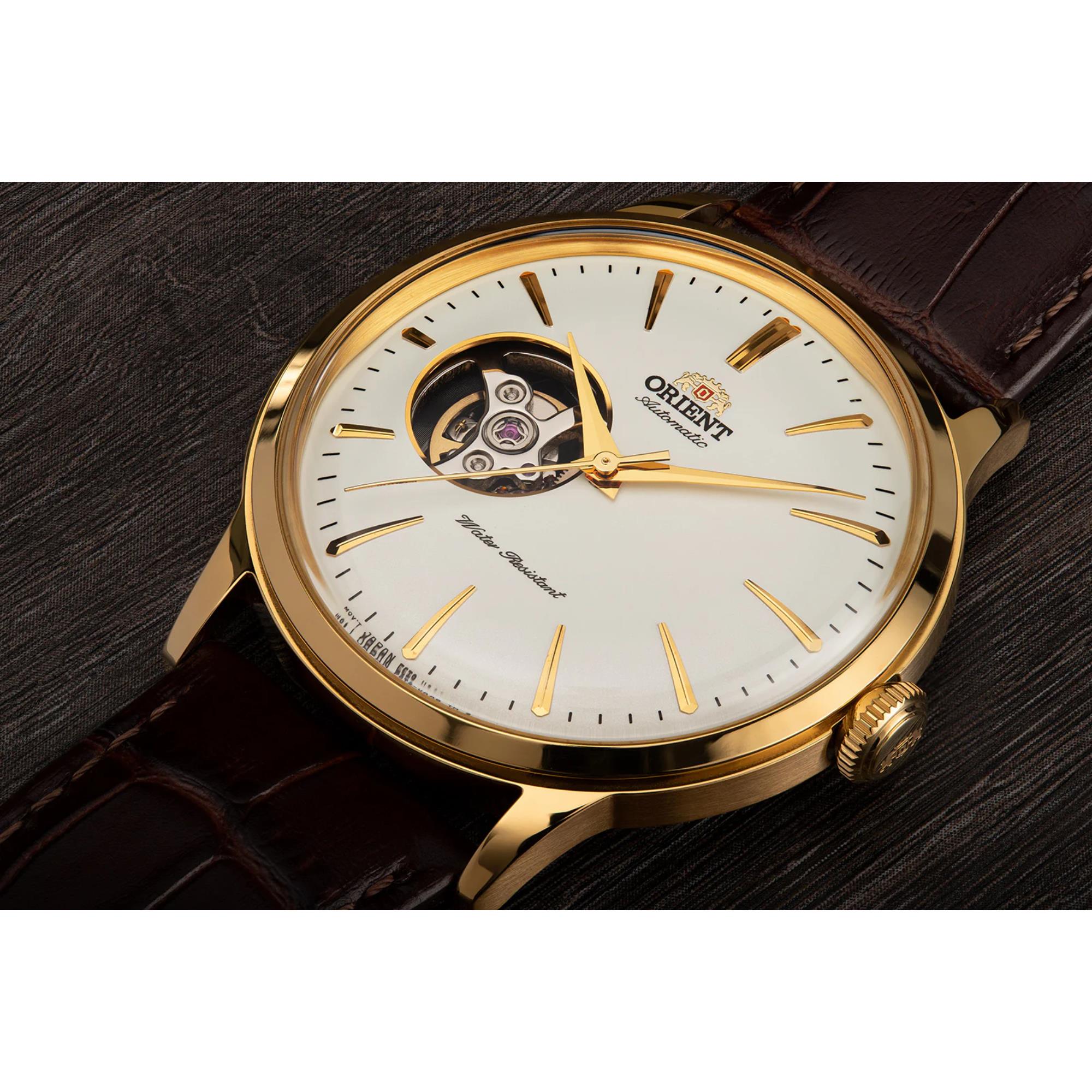 Orient Bambino Open Heart Cream Dial Brown Leather Strap Men’s Watch RA-AG0003S30B