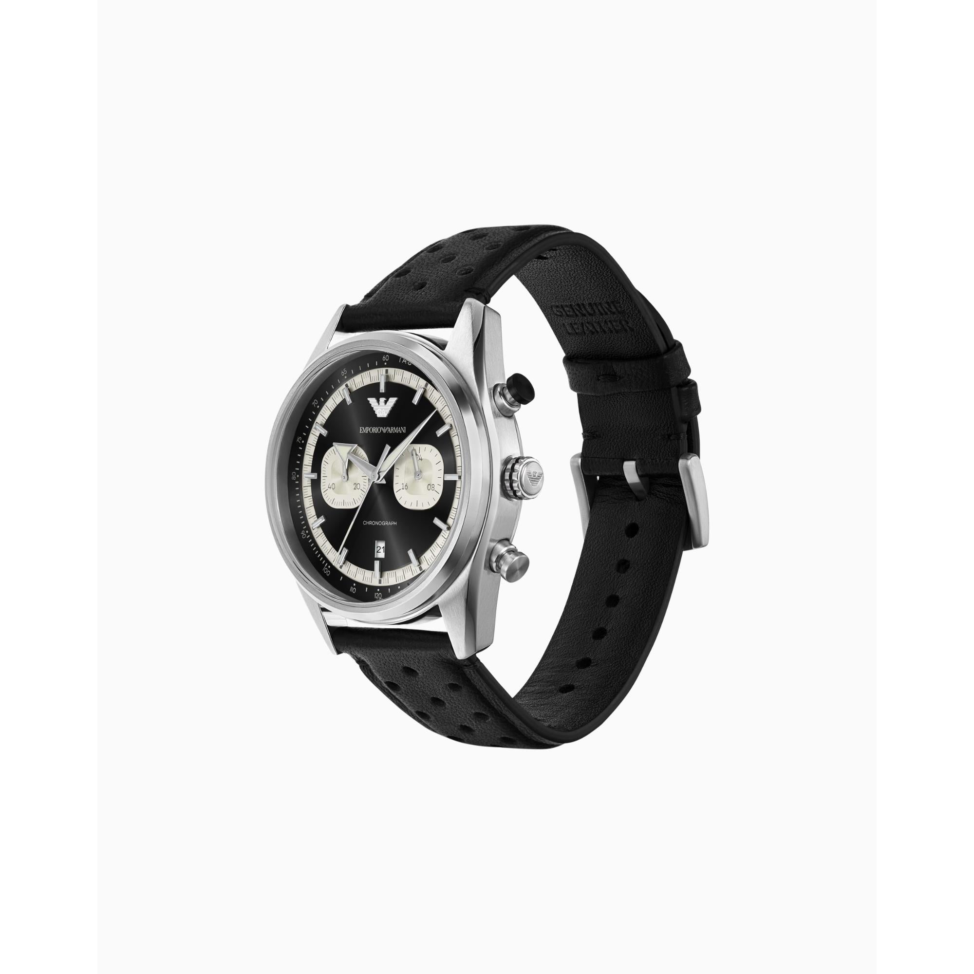 Emporio Armani Racer Chronograph Black Leather Black Dial Men's Watch AR11635