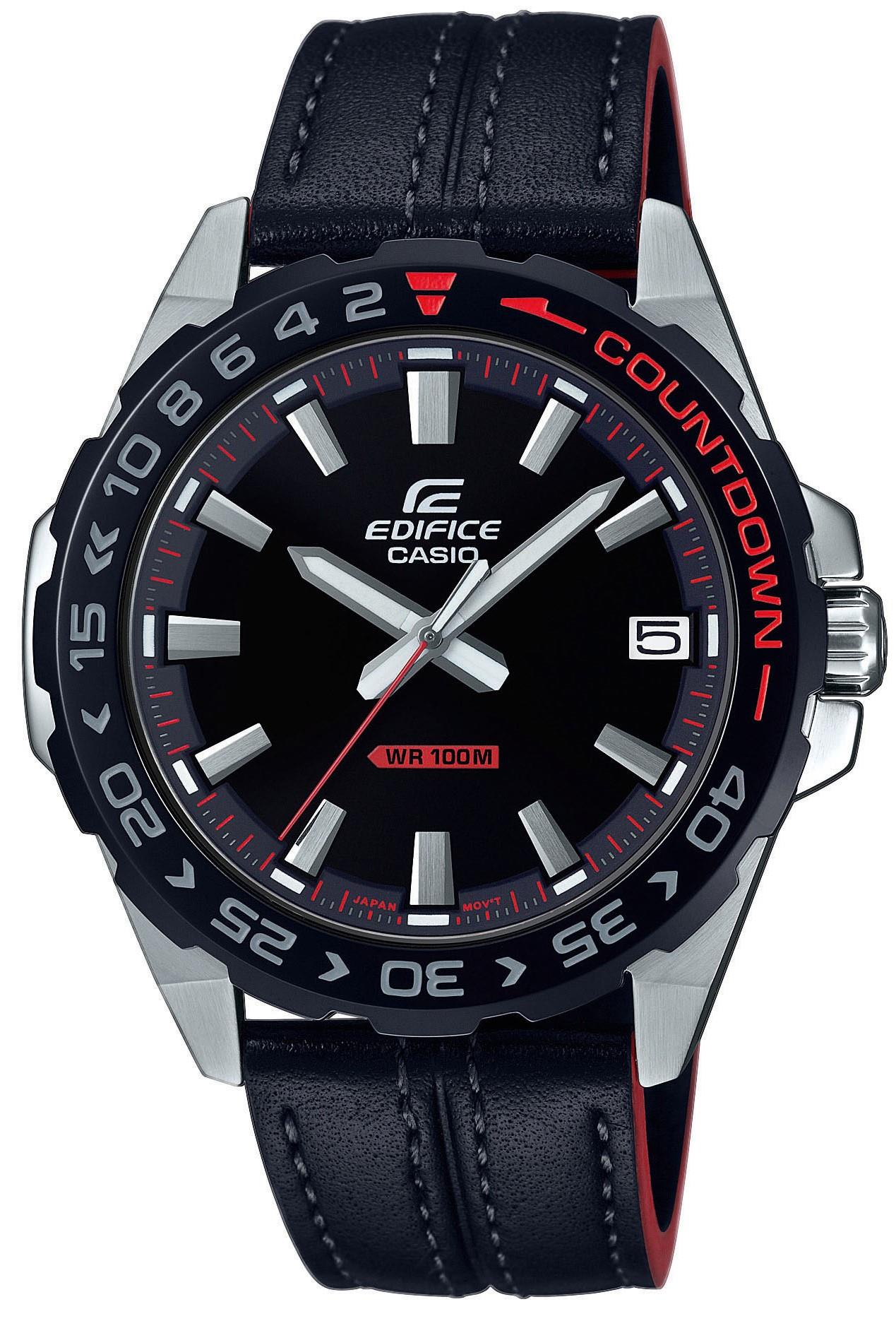 EX-DISPLAY Casio Edifice Quartz Countdown Bezel Stainless Steel Case Black Leather Strap Men's Watch EFV-120BL-1AVUEF - ED