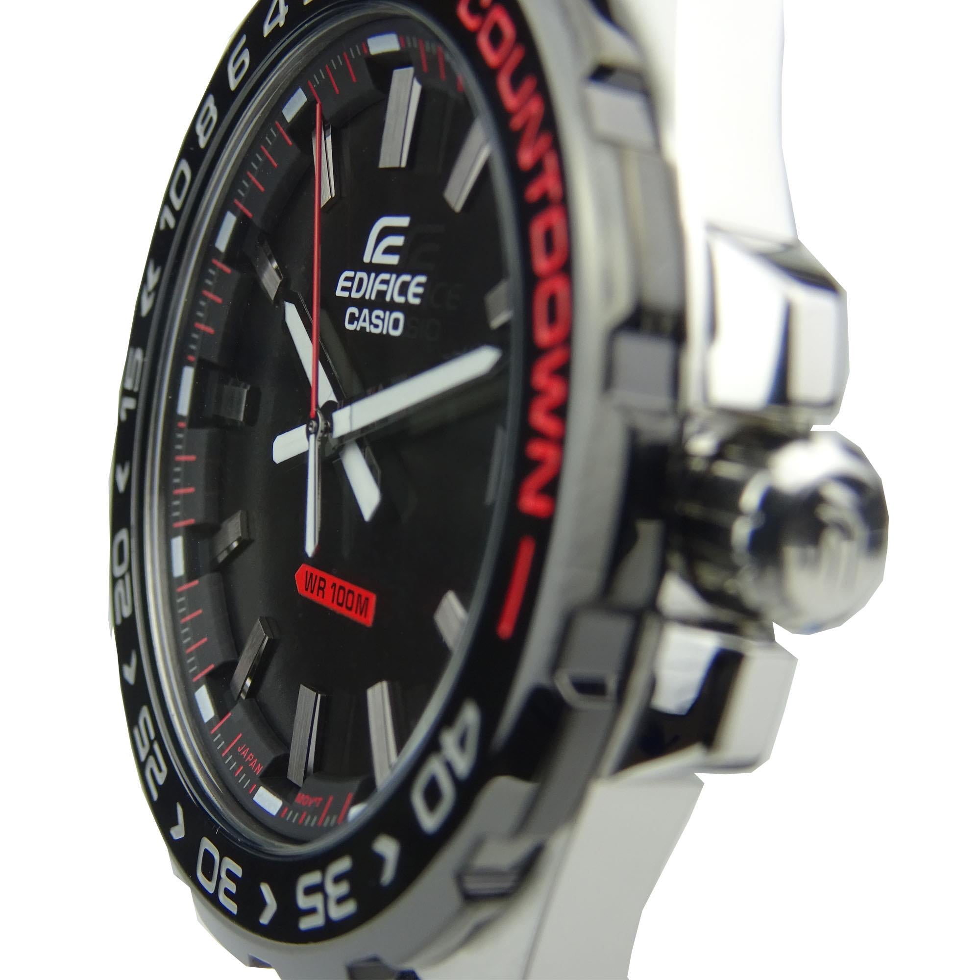 EX-DISPLAY Casio Edifice Quartz Countdown Bezel Stainless Steel Case Black Leather Strap Men's Watch EFV-120BL-1AVUEF - ED