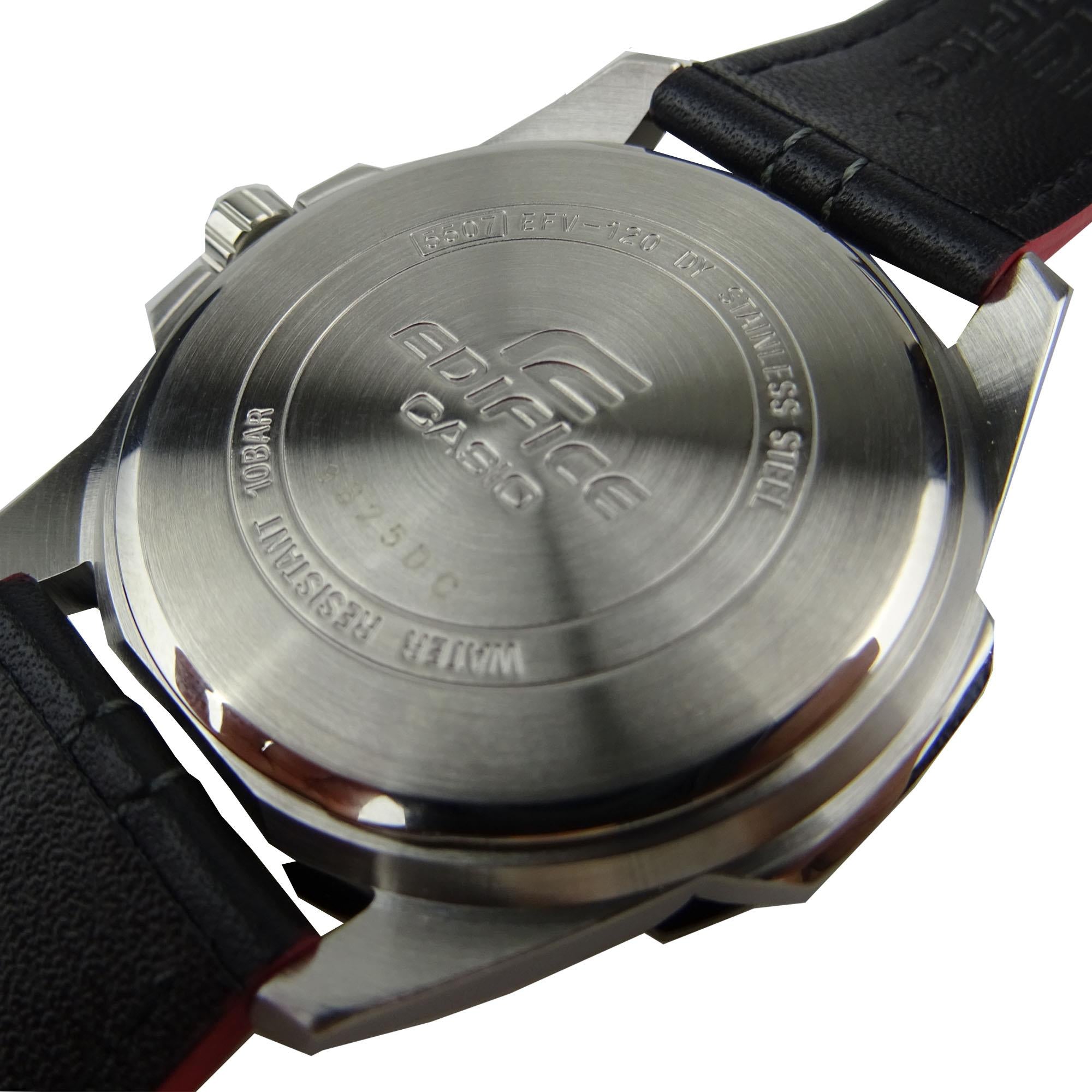 EX-DISPLAY Casio Edifice Quartz Countdown Bezel Stainless Steel Case Black Leather Strap Men's Watch EFV-120BL-1AVUEF - ED