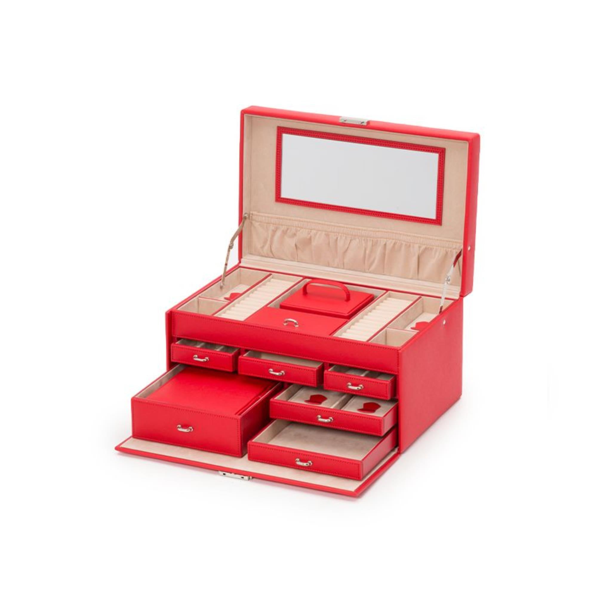 WOLF Heritage Large Jewelry Box Red Saffiano Leather 280214
