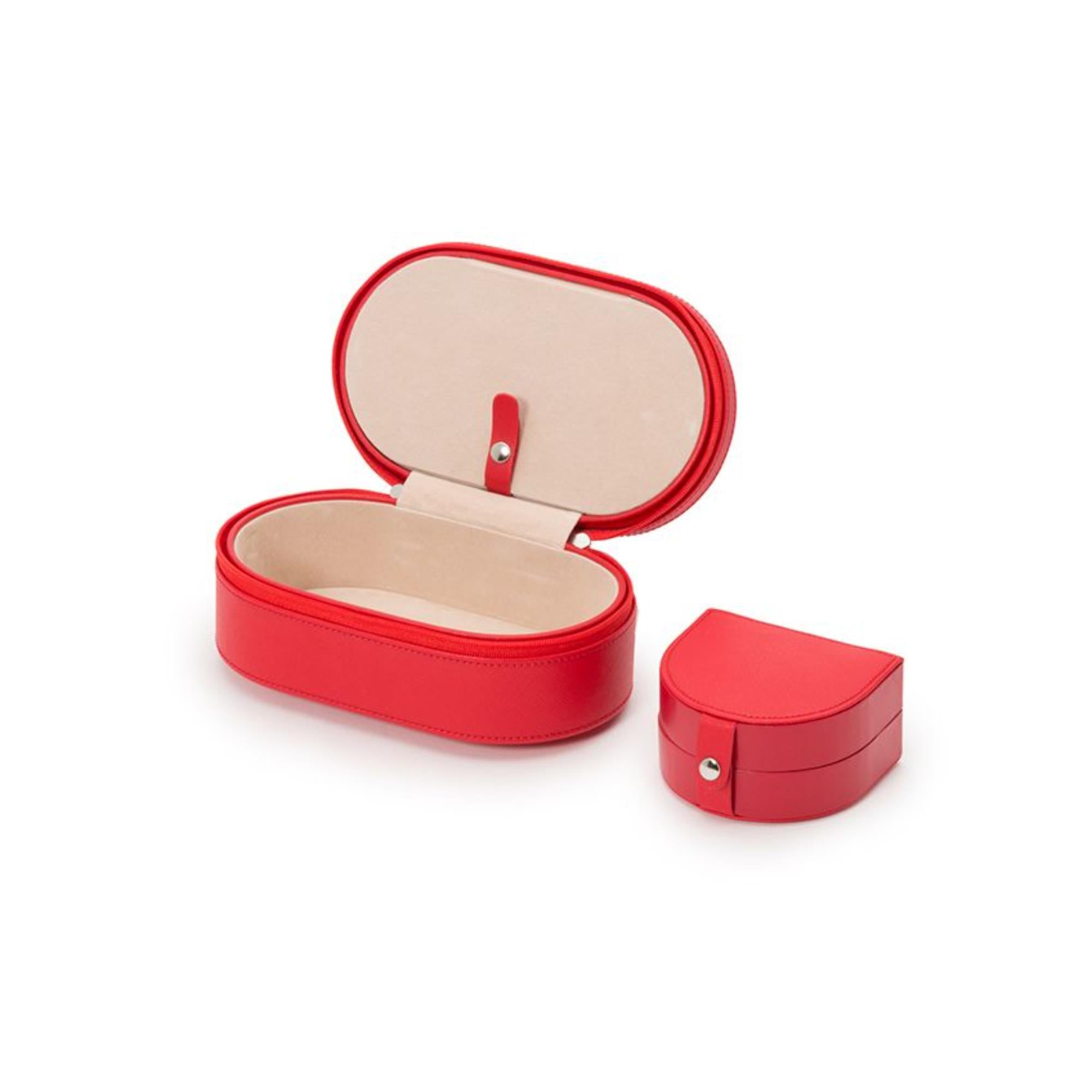 WOLF Heritage Oval Zip Case Red Saffiano Leather 280614