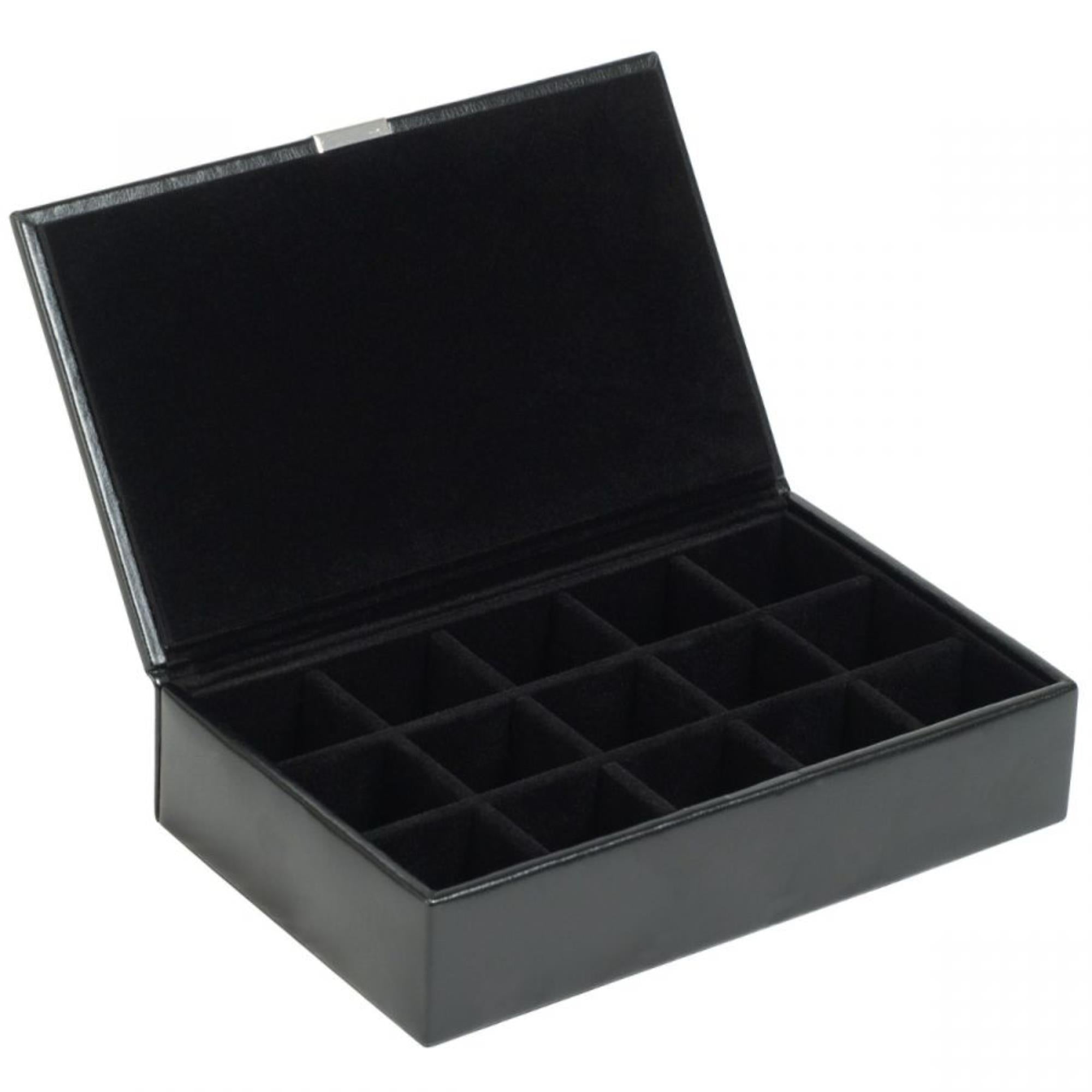 WOLF Heritage 15-Piece Cufflink Box Black Leather 290502