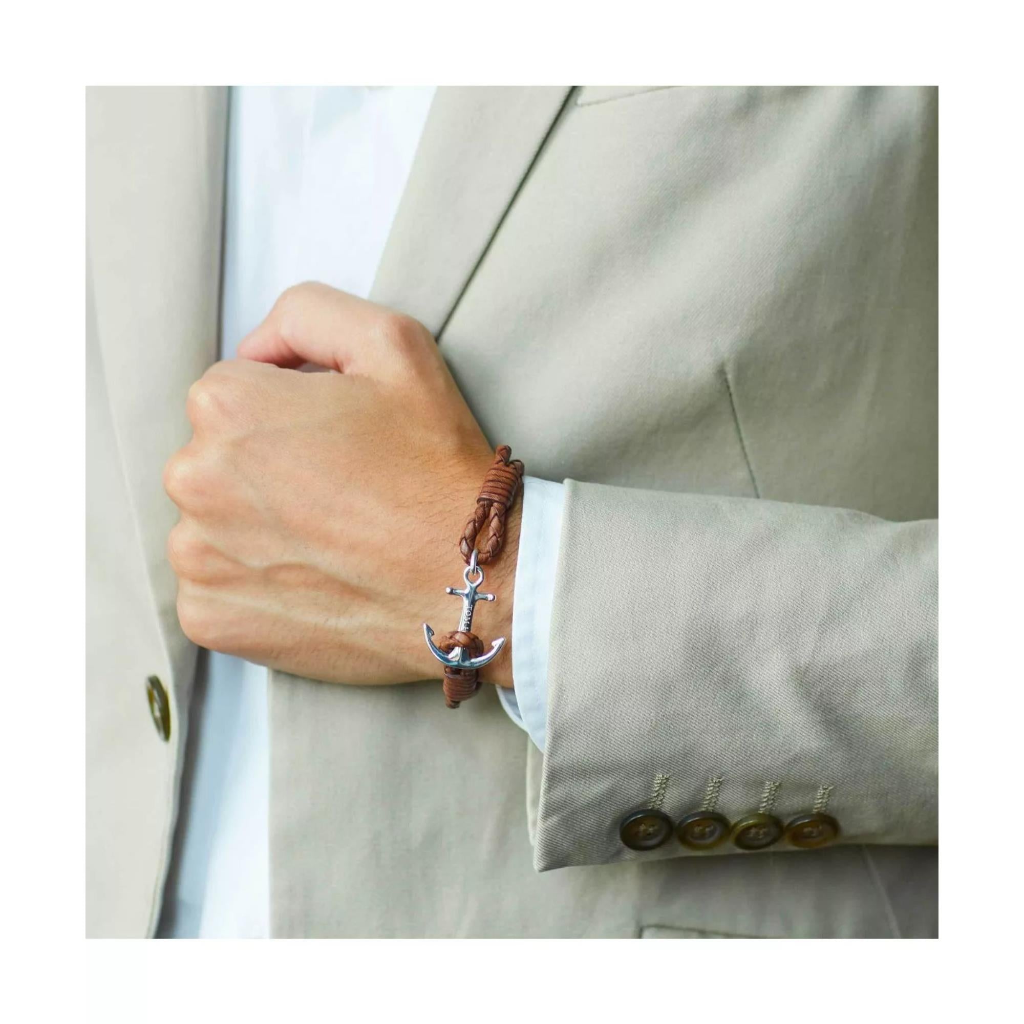 Tom Hope Cognac Brown Men’s Anchor Bracelet TM0221