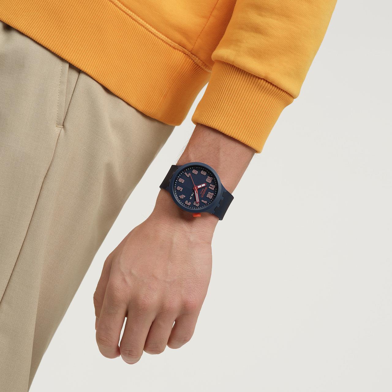 Swatch Essentially Confident Dark Blue Dial Silicone Strap Unisex Watch SB01S700