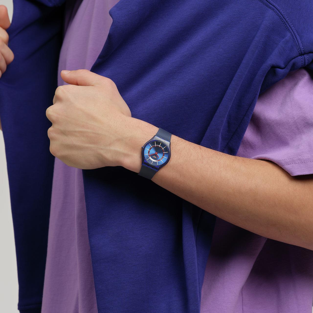 Swatch Very Jazzy Berry Blue Dial Silicone Strap Unisex Watch SS08N117