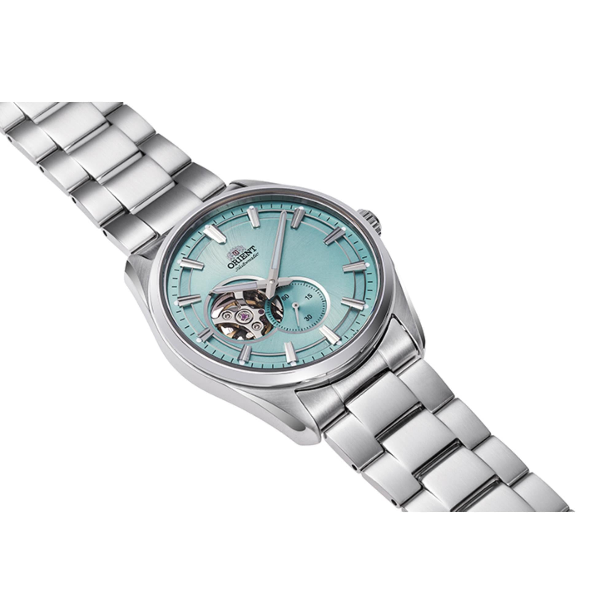 Orient Contemporary Semi-Skeleton Turquoise Dial Stainless Steel Strap Watch RA-AR0009L30B
