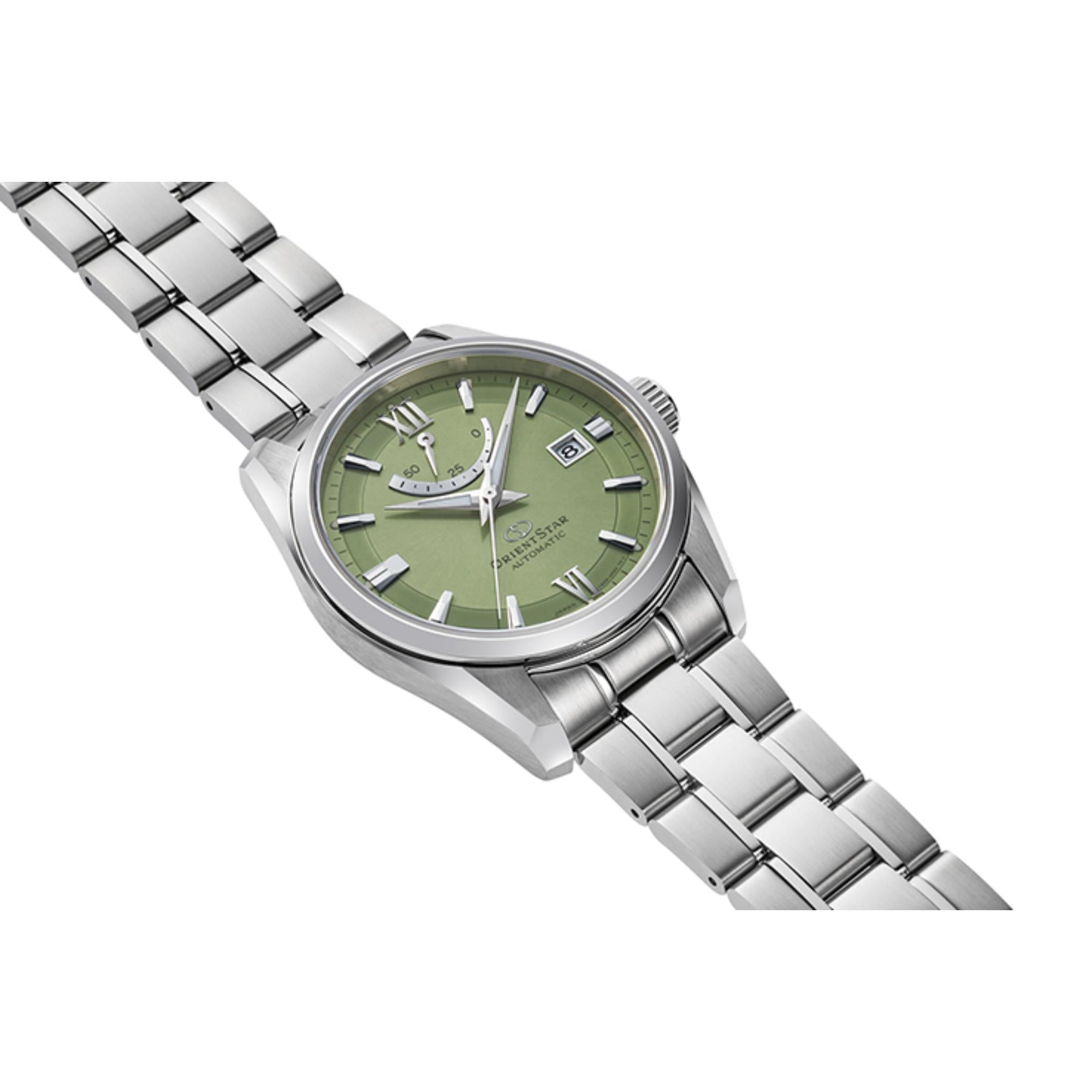 Orient Star Contemporary Green Dial Stainless Steel Strap Unisex Watch RE-AU0107E00B