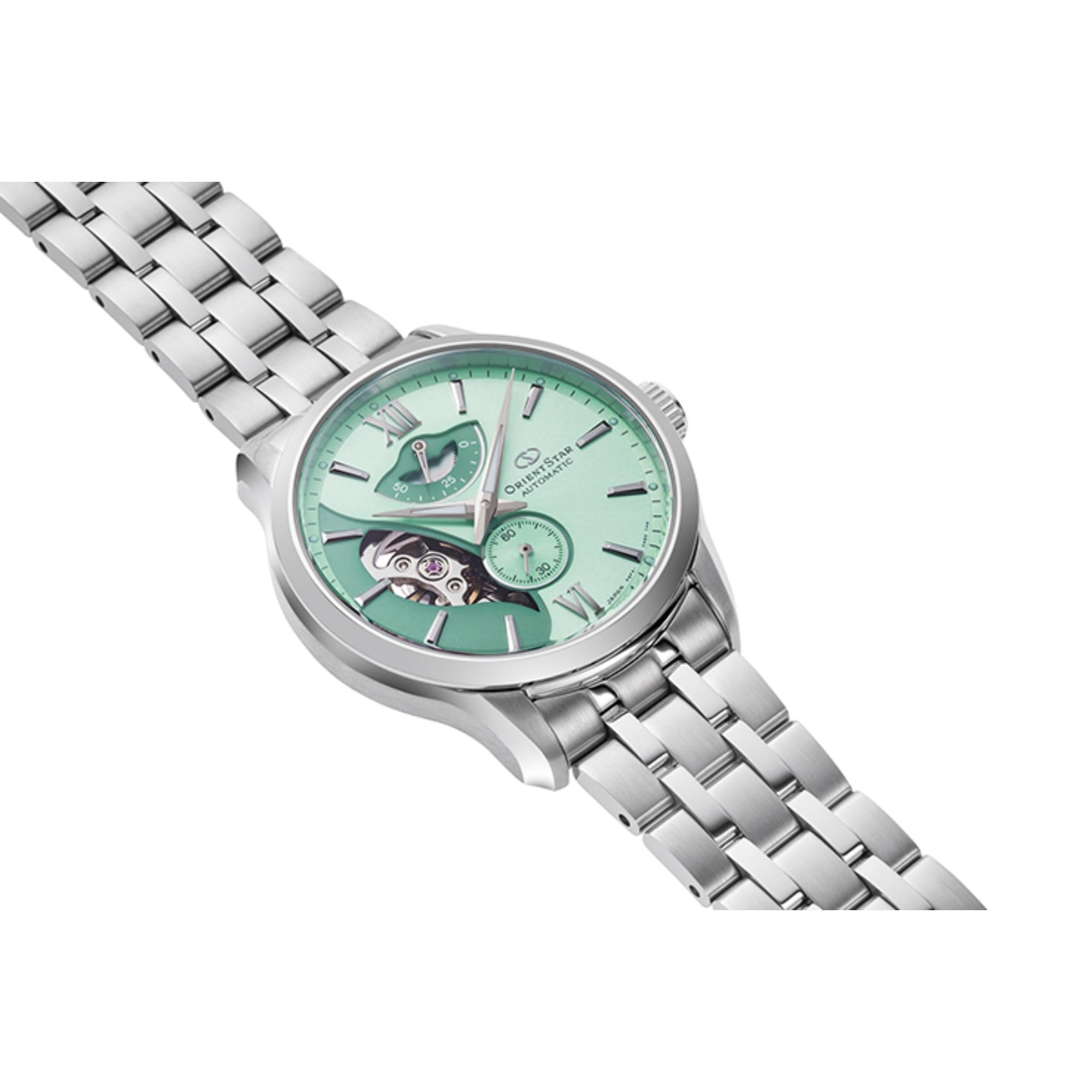 Orient Star Contemporary Mint Green Dial Stainless Steel Strap Men's Watch RE-AV0B11E00B